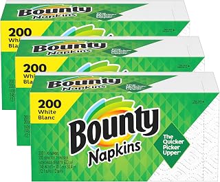Bounty Paper Napkins White 200 Count (3 Pack) - Thicker More Absorbent Dinner Napkins for Mess-Free Meals