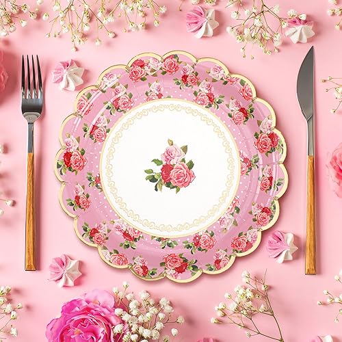 Miniatura 3 de Suclain 100 platos de papel para fiestas de té, platos de papel temáticos, platos de papel vintage para invitados, cenas, fiestas de té, bodas,