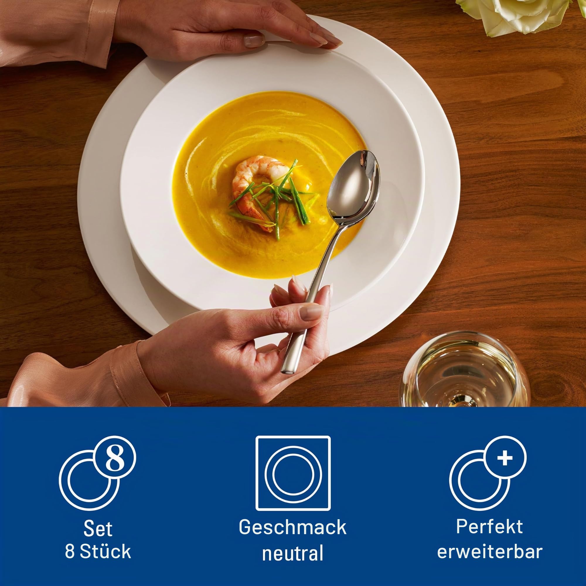 Villeroy & Boch - For Me Dinner Set 8 teilig Weiß, Spülmaschinenfest, Mikrowellensicher, mit Speisetellern und Suppentellern, Geschirr, Geschirrset, Teller Set, Service, Premium Porzellan