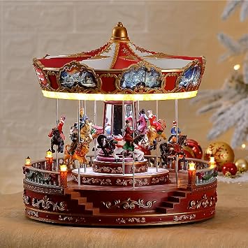 Carousel Music Box, LED Handmade Spinning Christmas Carousel Decoration with Music Moves Up Down and Rotates, for Christmas Wedding Birthday Gift