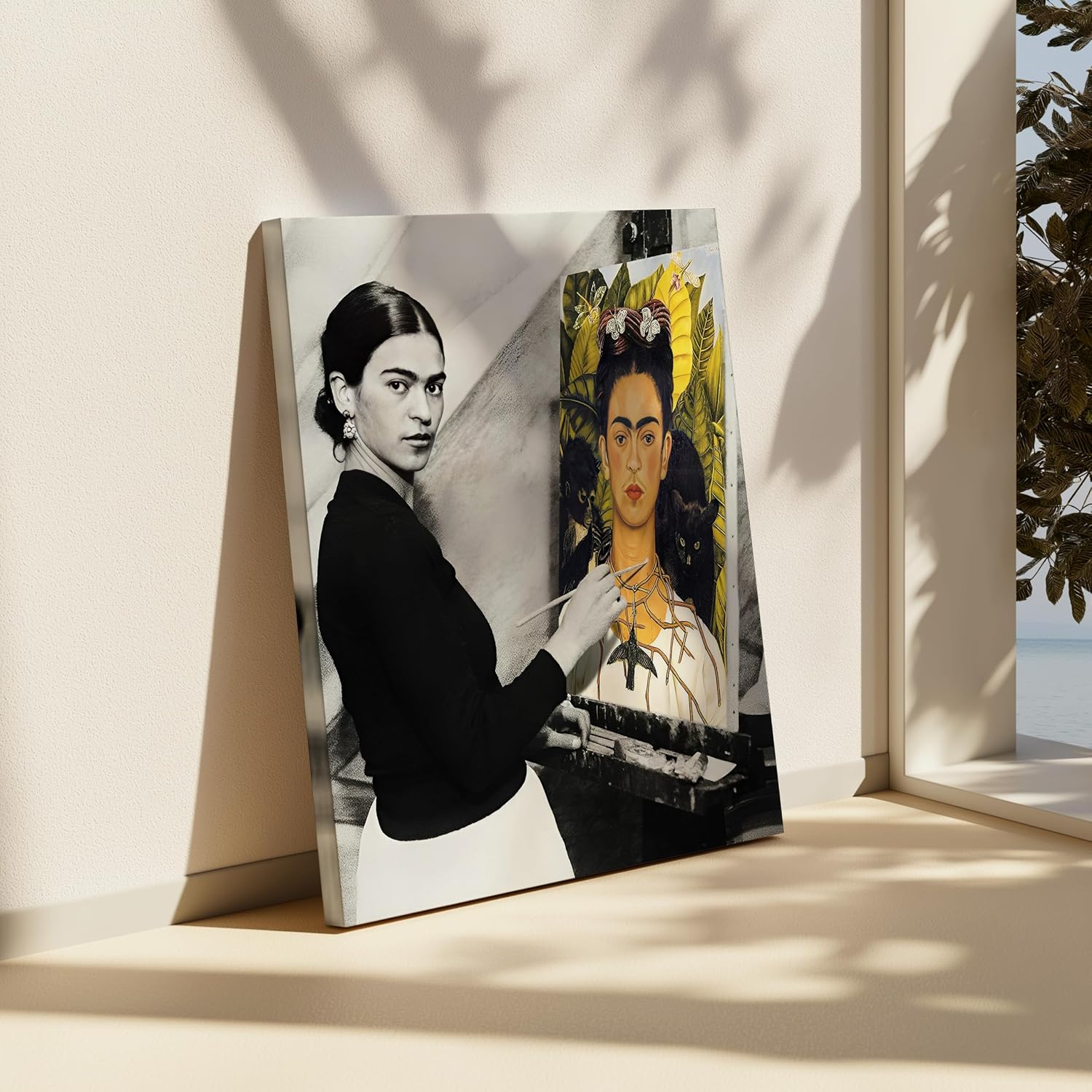 Poster Master Frida Canvas - Retro Self Portrait Print - Photography Art - Mexican Painter Wall Art - Gift for Fan, Him & Her - Decor for Living Room, Bedroom, Office - 8x10 STRETCHED Canvas