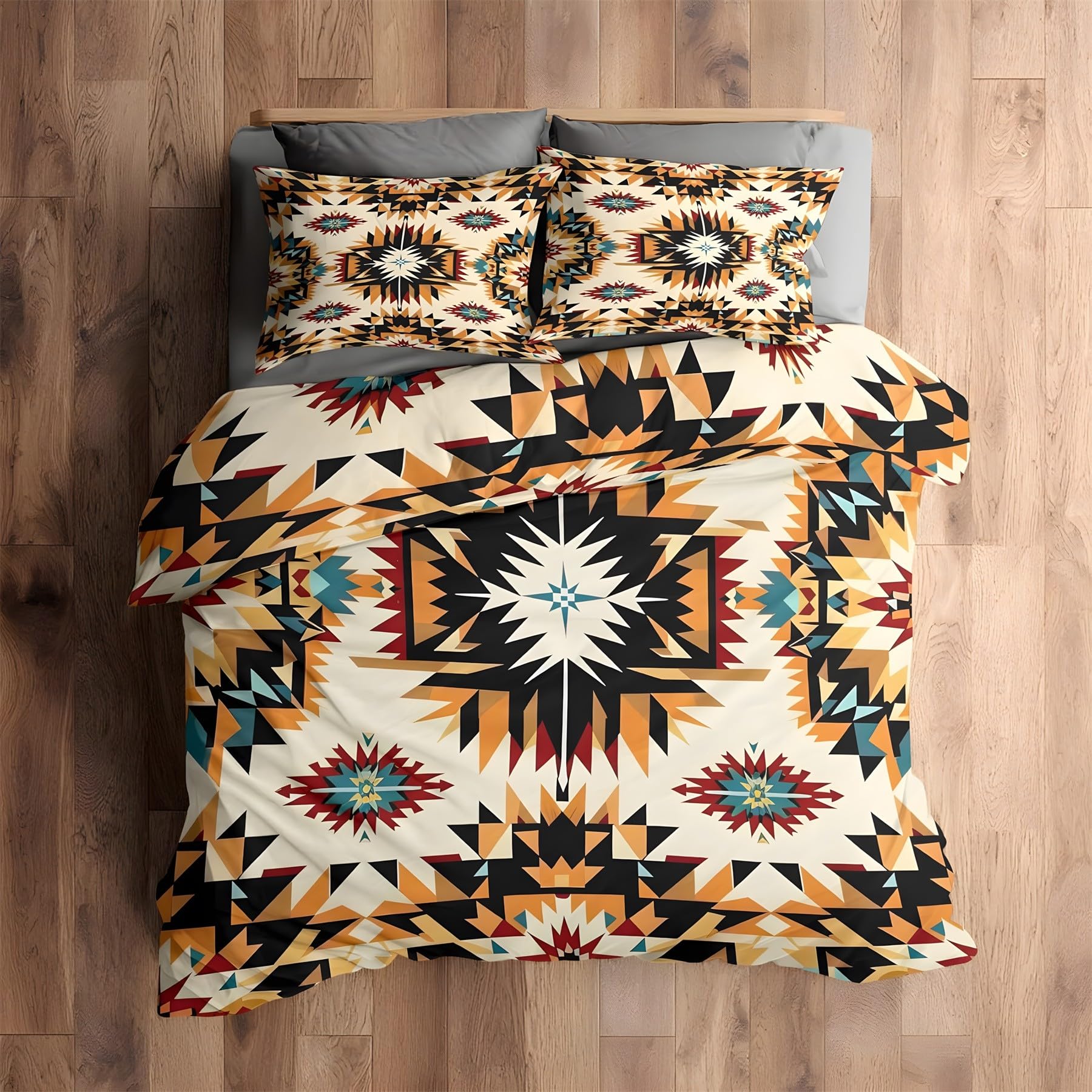 Housse couette enfant kaki 140x200 avec 2 taies d'oreiller motif solaire microfibre