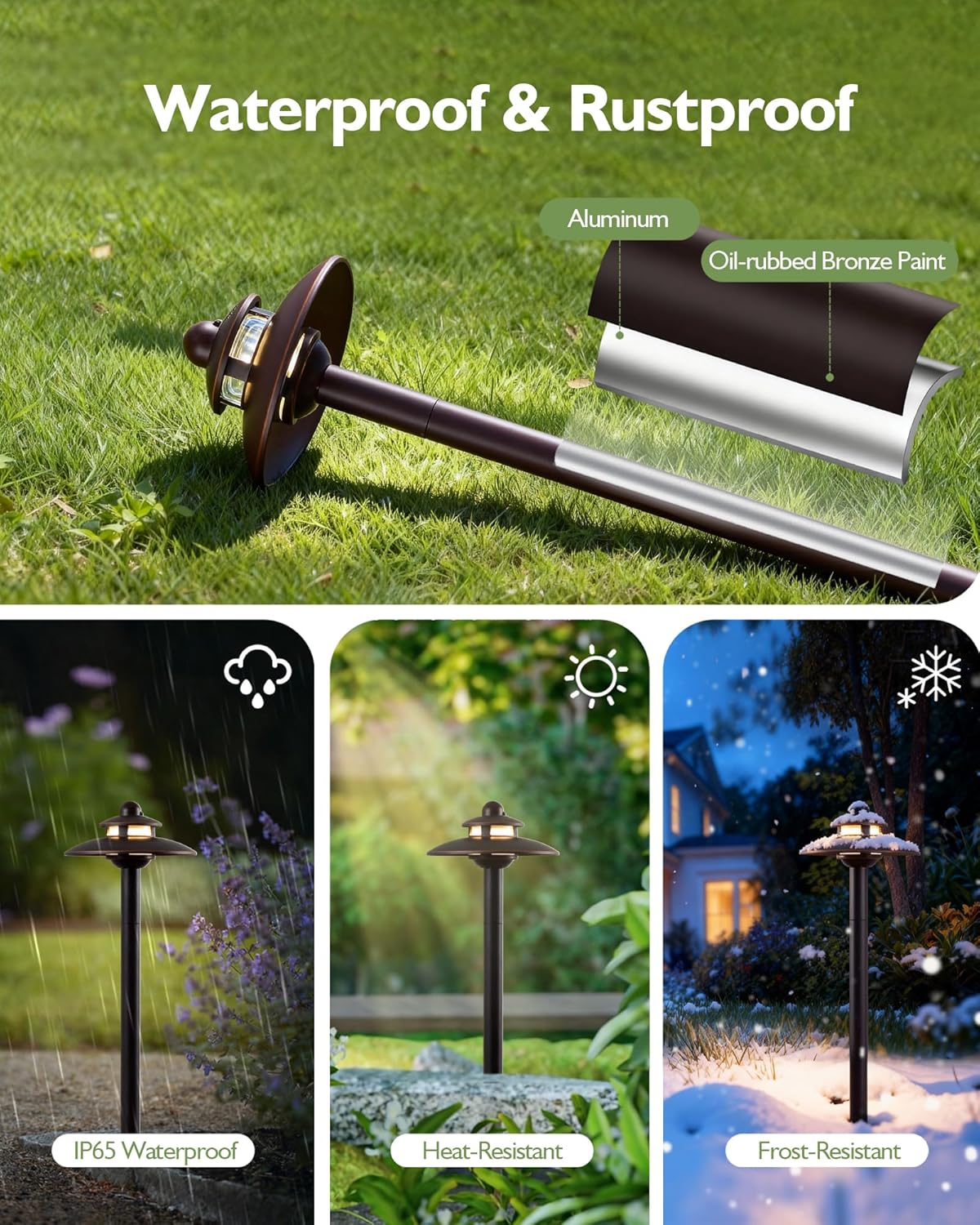 LITFIT Low Voltage Landscape Lighting, 3CCT (2700K/3000K/4000K) 12V 3.87W 83lm Pathway Lights, Oil Rubbed Bronze Die-Cast Aluminum Hardwired Walkway Light with Connectors for Garden Yard, 4 Pack