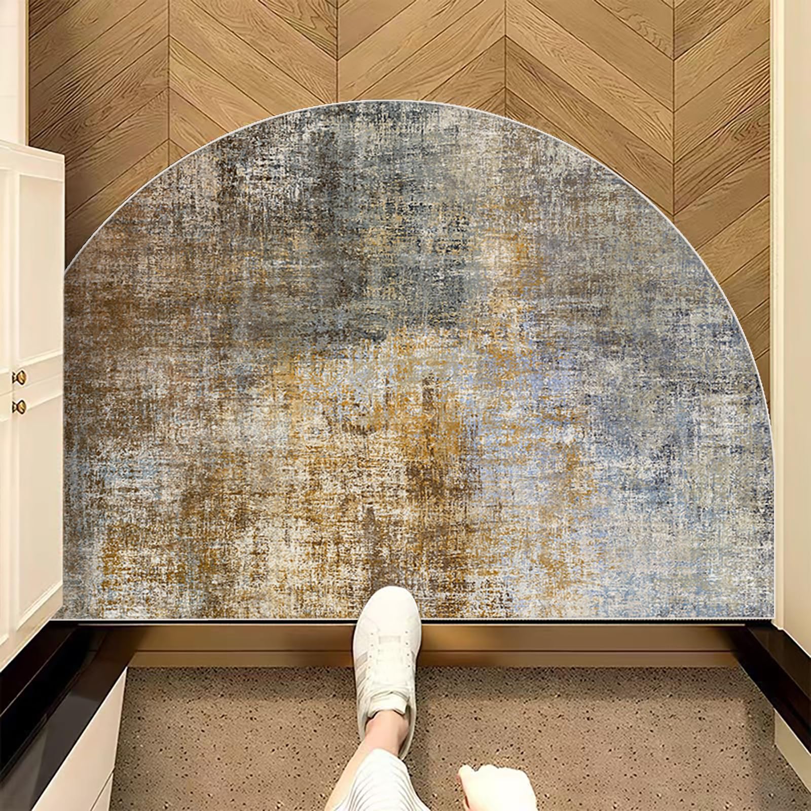 TOMWISH Half Round Non-Slip Doormat Brown Semi Circle 32X48Inch Indoor Rug for Living Room Kitchen Bedroom Toilet