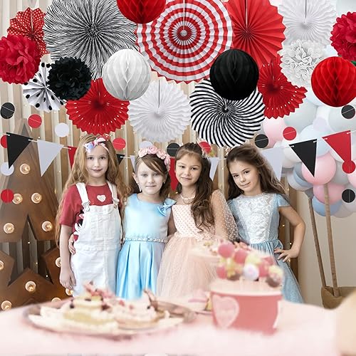 Miniatura 86 de Decoración de fiesta de feliz cumpleaños azul marino y dorado, 24 abanicos de papel colgantes, guirnalda de flores con pompones, guirnalda