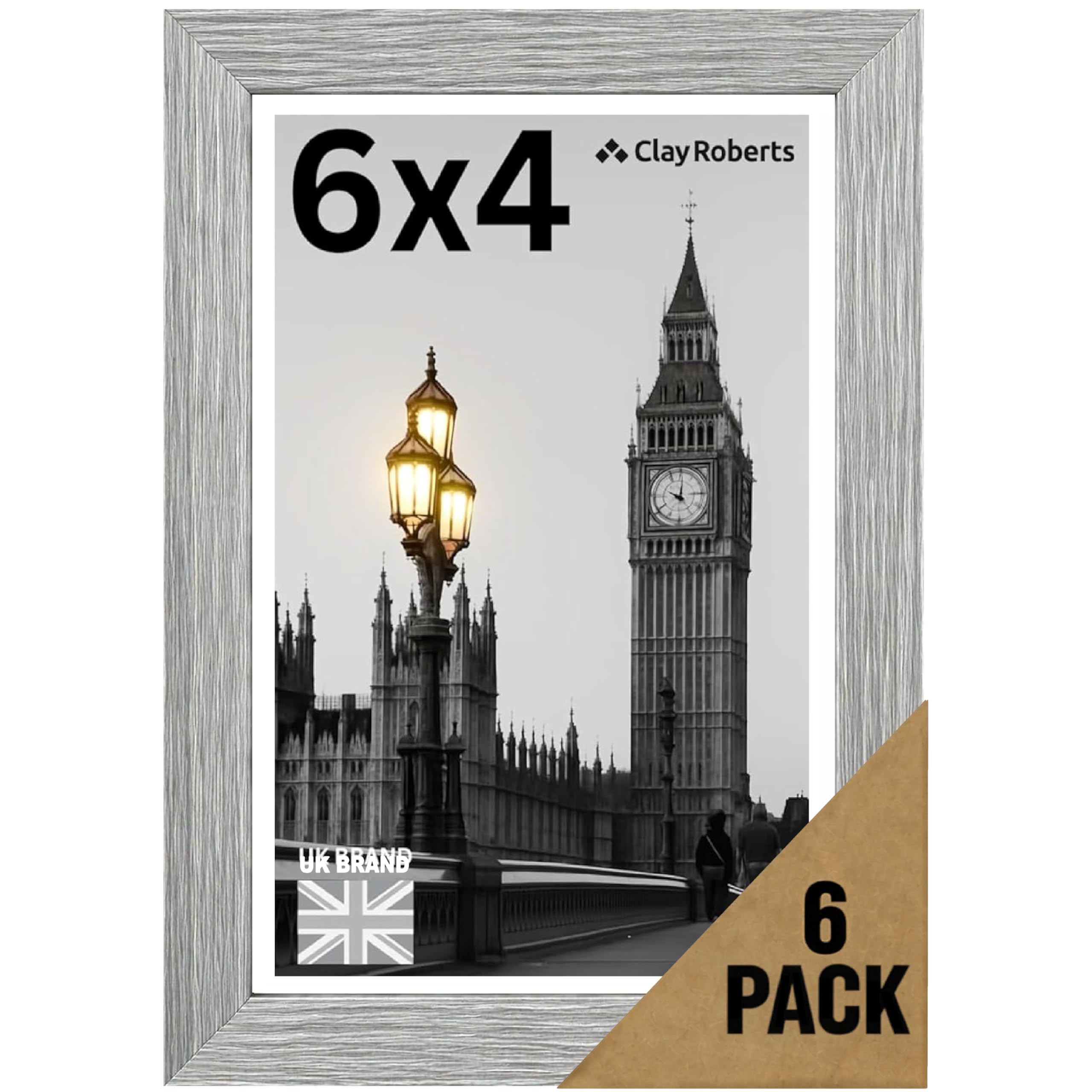 6x4 Light Grey Photo Frame Picture Frame, Freestanding and Wall Mount, 10x15cm, 4x6 Frame for Wall Collage Display, Shelf and Staircase, Home or Gift.
