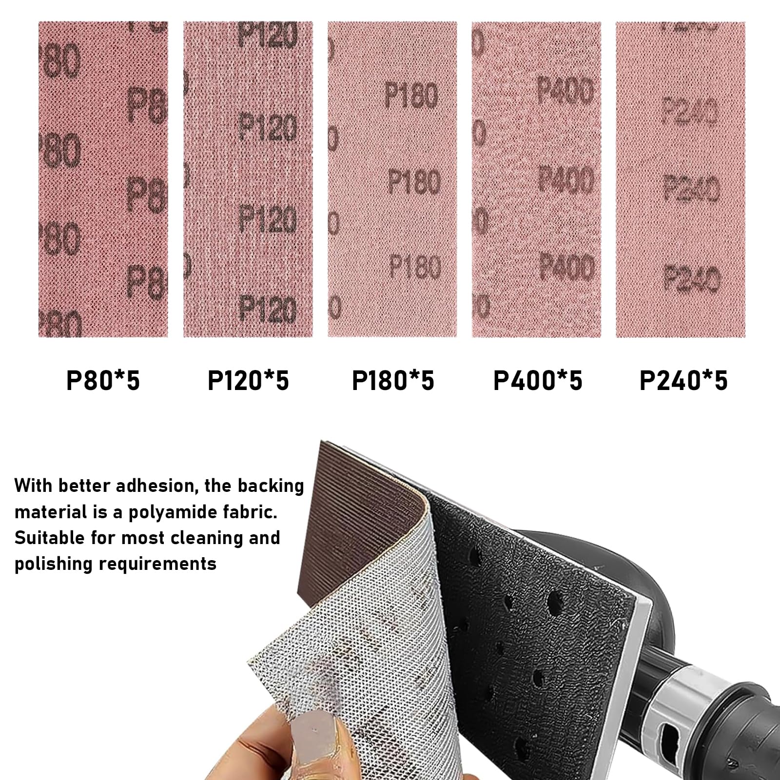 Strisce abrasive a rete,25 Strisce di Levigatura 70x198 mm Confezione di Ogni Grana 80, 120, 180, 240, 400 per Levigare Senza Polvere Legno, Stucco, Vernice, Plastica