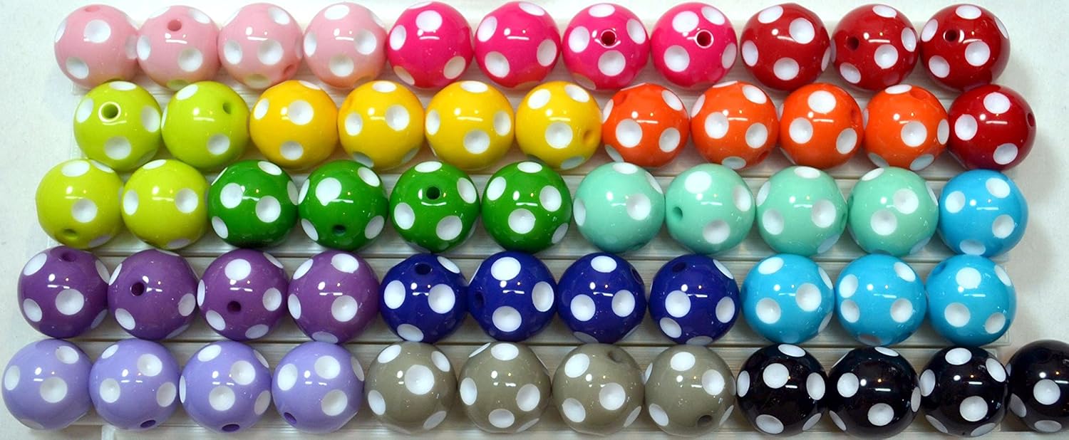 20mm Bulk Mix of 56 Polka Dot Acrylic Chunky Bubblegum Beads 14 Colors Acrylic Gumball Beads Lot