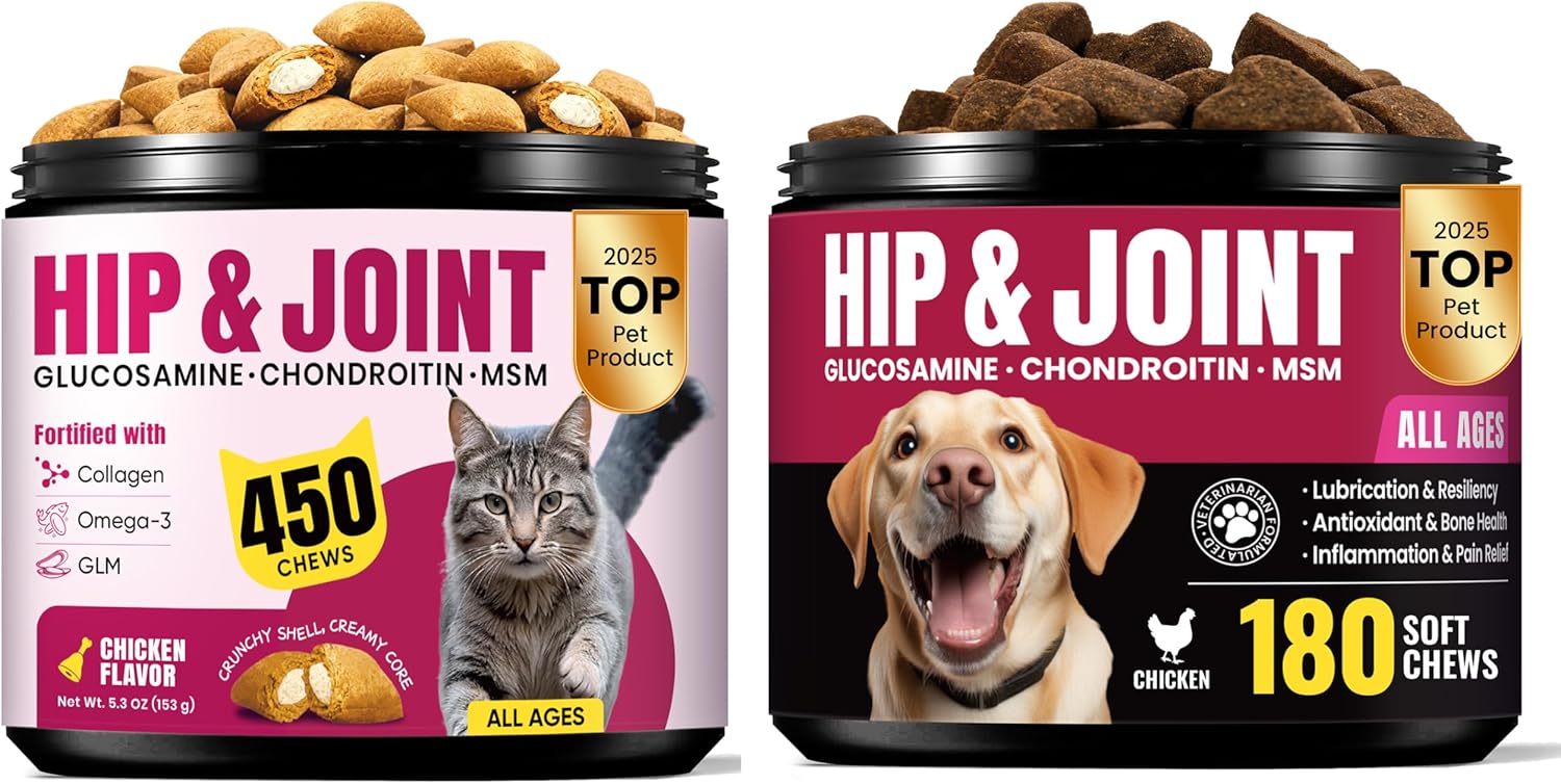 Multi-Pet Joint Support Bundle – Cat Joint Creamy Treats with Dog Joint Soft Chews for Mobility & Comfort
