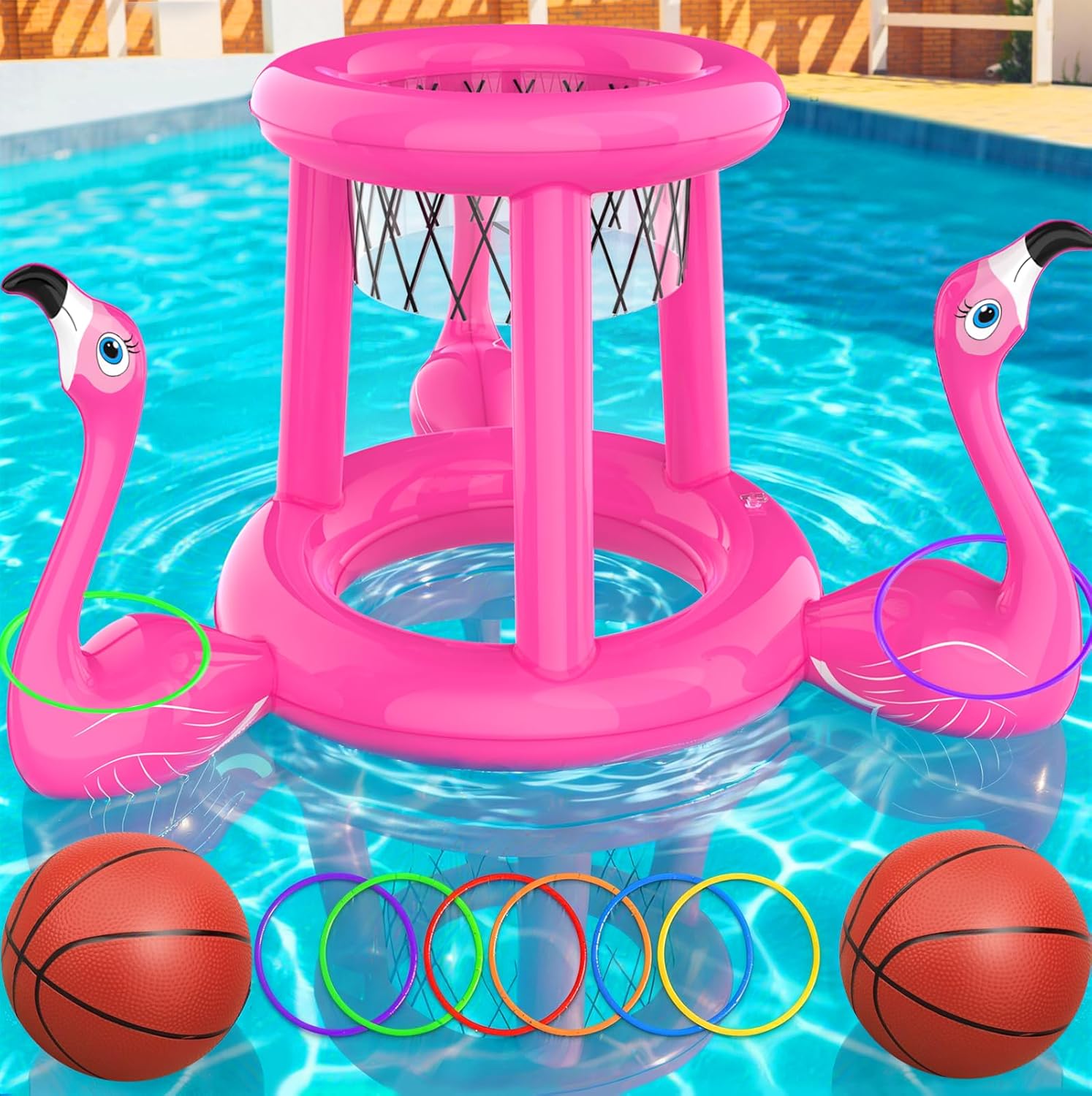Uniqhia Pool Floats Toys Set, 2-in-1 Floating Basketball Hoops & Pool Ring Toss, Fun Summer Water Games for Kids Ages 8-12