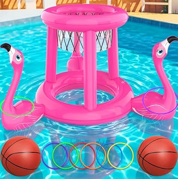 Uniqhia Pool Floats Toys Set, 2-in-1 Floating Basketball Hoops & Pool Ring Toss, Fun Summer Water Games for Kids Ages 8-12