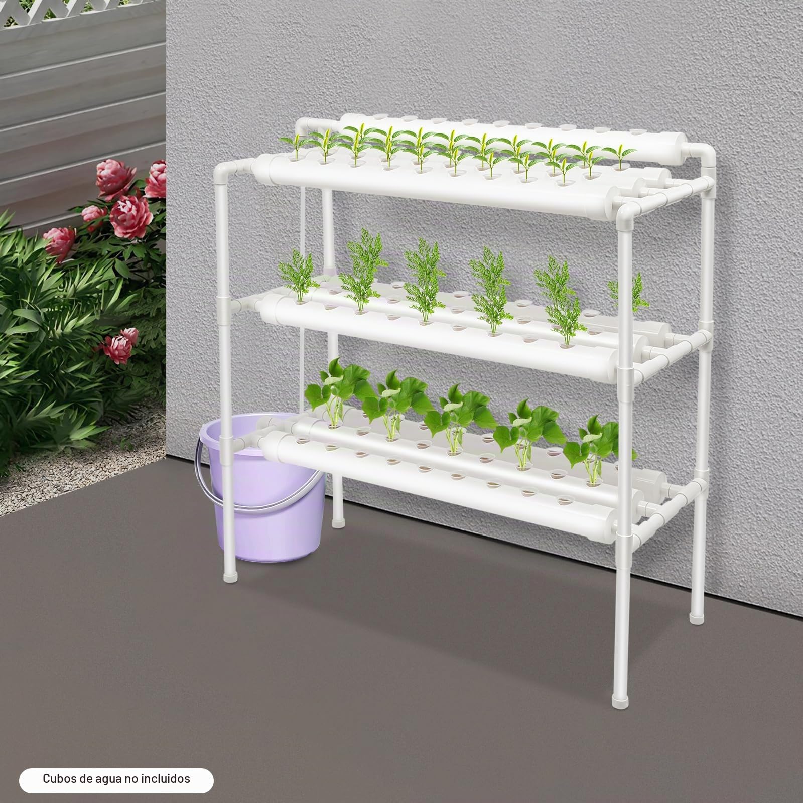 Kit de Cultivo Hidropónico, 90 Lugares de Trabajo, 3 Plantas de Capas de PVC, 10 Tubos, Sistema de Cultivo Hidropónico para Hortalizas