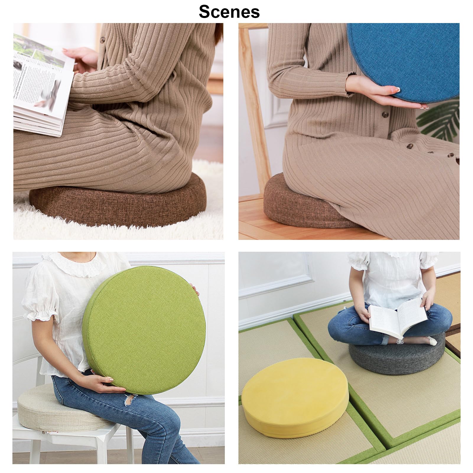 Lot de 4 coussins de chaise ronds avec housses amovibles en éponge douce pour intérieur salle à manger, salon, extérieur