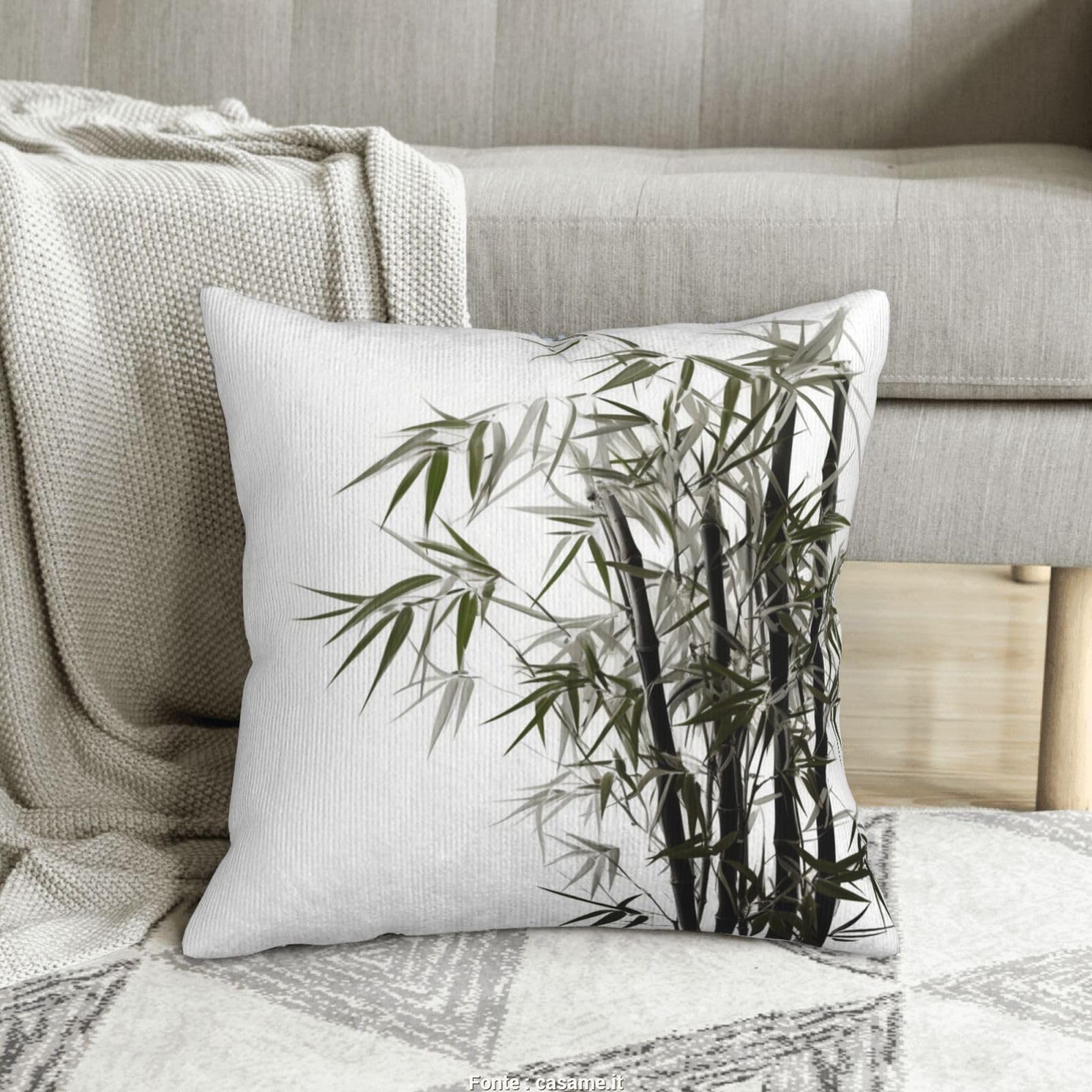 Housse de coussin velours côtelé 50x50 bambou pour canapé