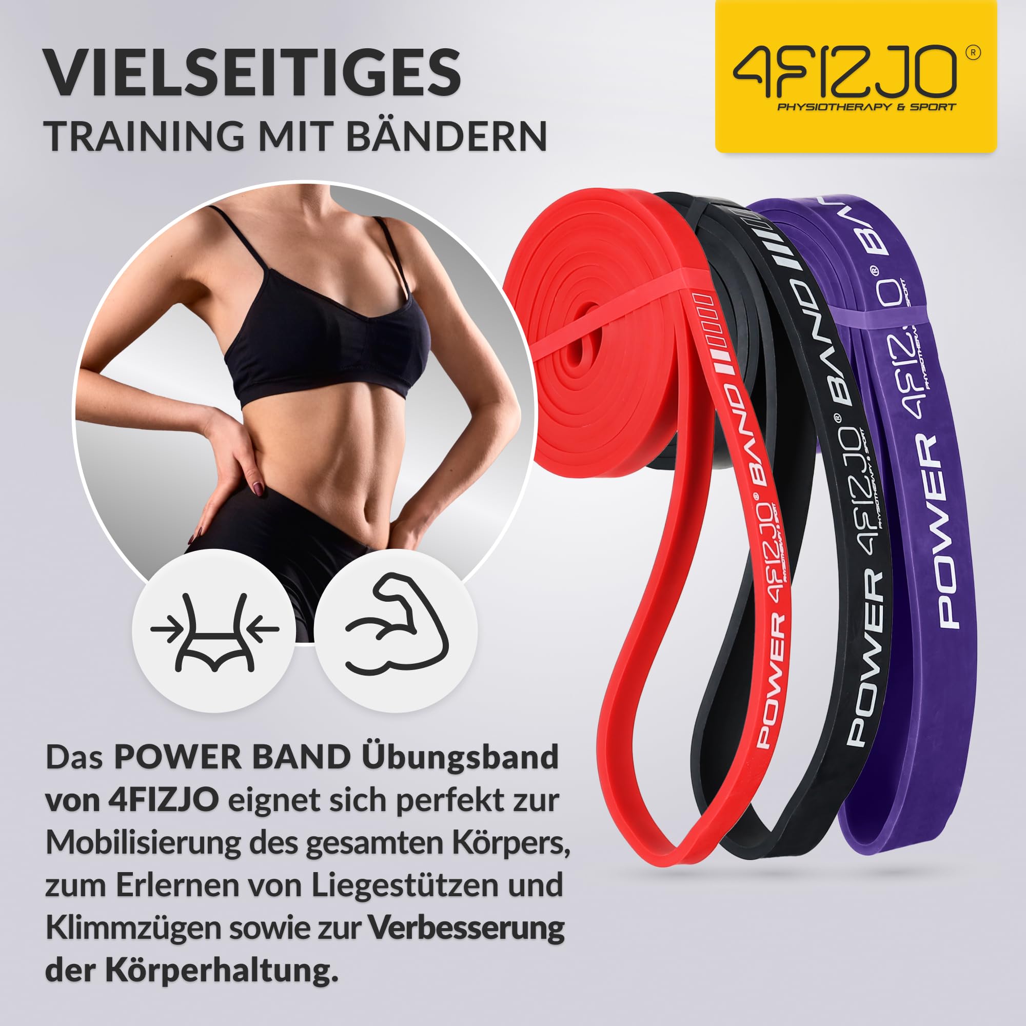4FIZJO Latex Fitnessbänder, 208x1,3x0,45 cm, Leichter Widerstand Hypoallergen, Widerstandsbänder krafttraining, Calisthenics Equipment, Trainingsband für Yoga, Gymnastikband
