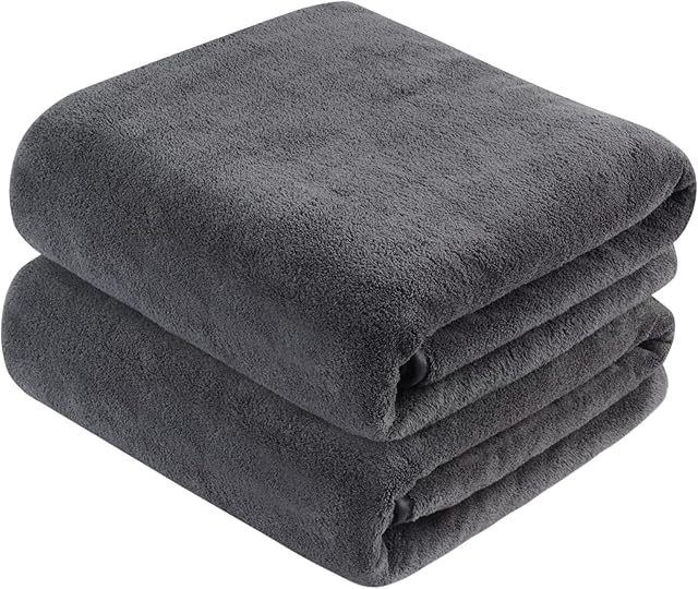 KinHwa Microfiber Bath Towels Extra Large Shower Towels 76x152 cm Super Absorbent and Soft Bathroom Towels Quick Dry Bath Sheets for Spa, Swimming, Pool 2 Pack Dark-grey