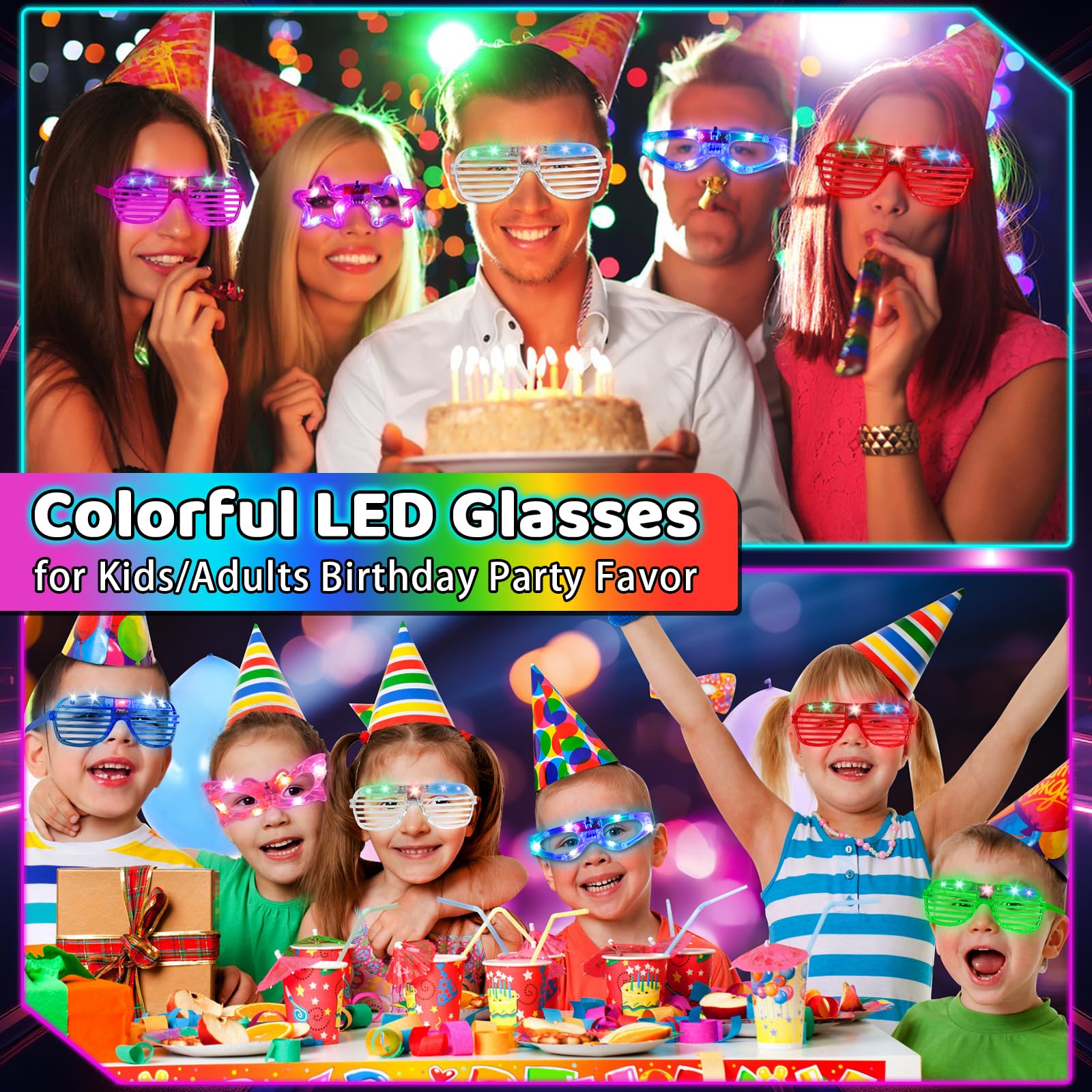 Lunettes Lumineuses LED Lot De 12 - Lunettes De Fête 6 Couleurs 3 Modes Pour Anniversaire Et Soirées