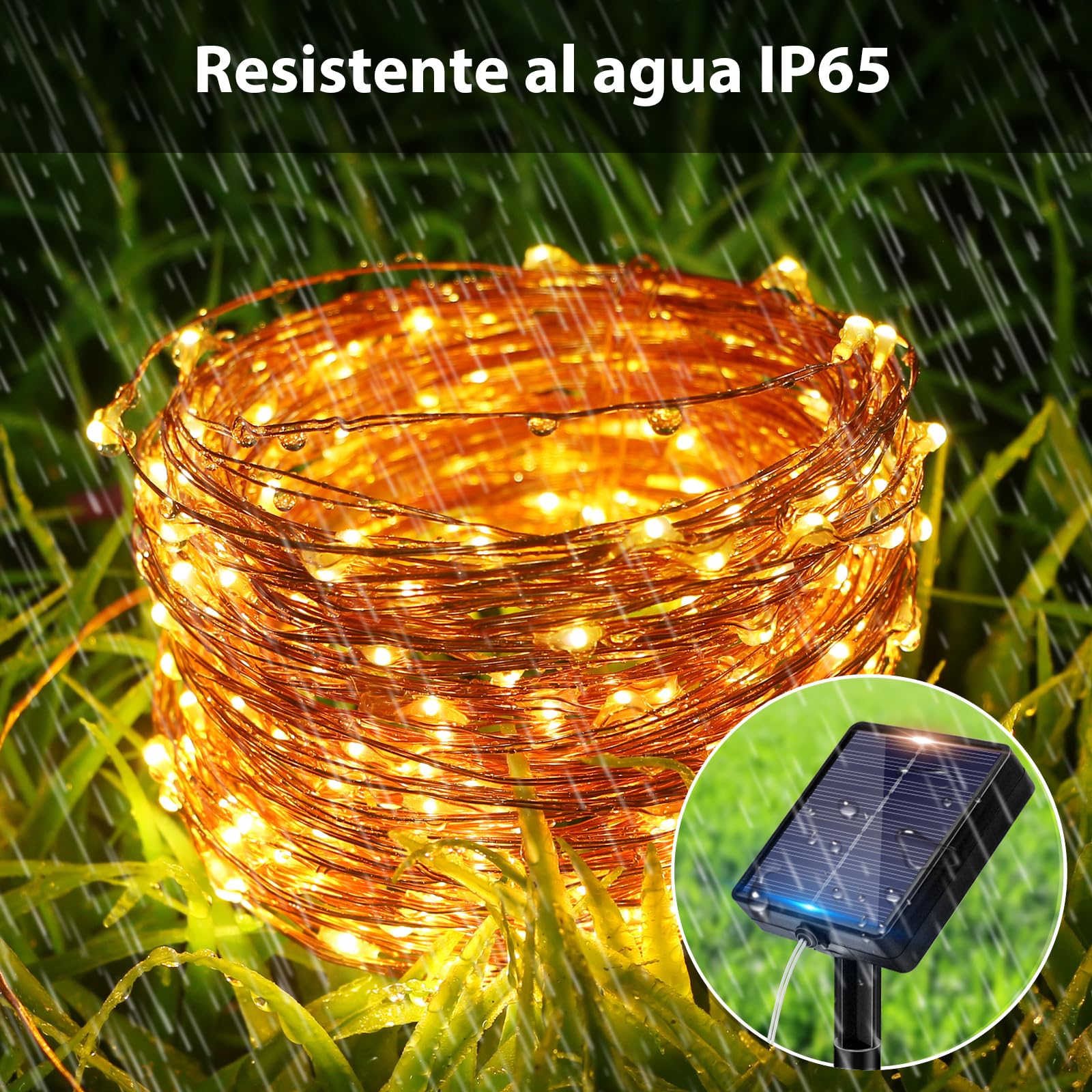 Peasur Guirnaldas Luces Exterior Solar - 3 Pack 12+2M/120LED Luces Solares LED Exterior Jardin Luz Navidad Exteriors Solares Luz Solar Exteriors Jardin Cadena para Exteriores Decoracion Arbol, Cálido