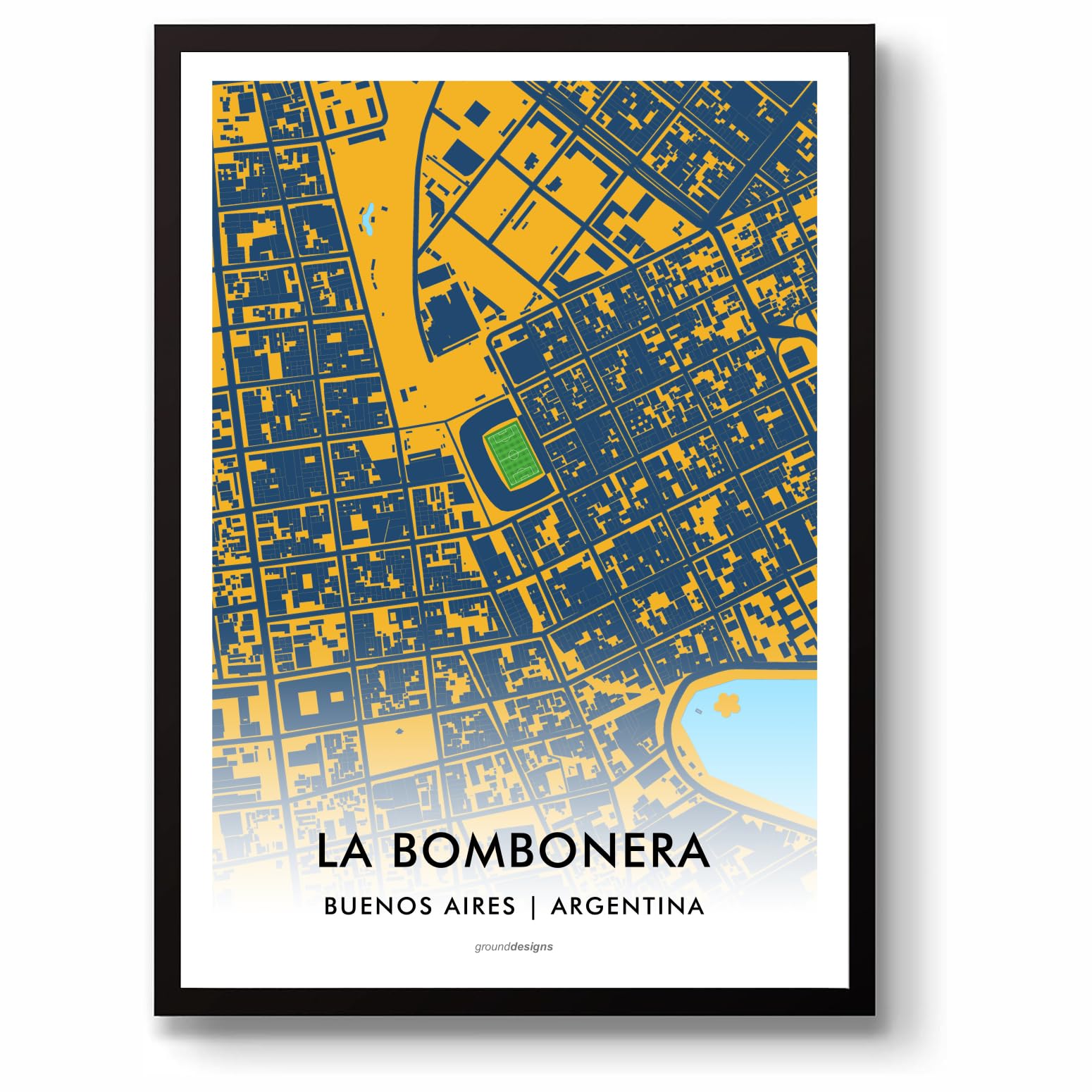 GroundDesigns BOCA JUNIORS Football Gift LA BOMBONERA Stadium Art Unframed A3 Print Map Buenos Aires Argentina