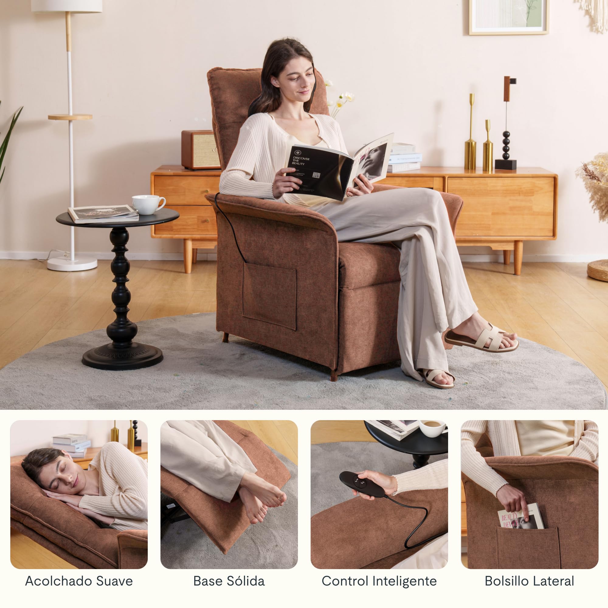 FLEXISPOT Poltrona da Relax Elettrica(82 x 77 x 104 cm) con schienale regolabile, reclinabile da 105 ° a 155°, poltrona reclinabile, divano relax ergonomico poltrona per camera da letto e soggiorno