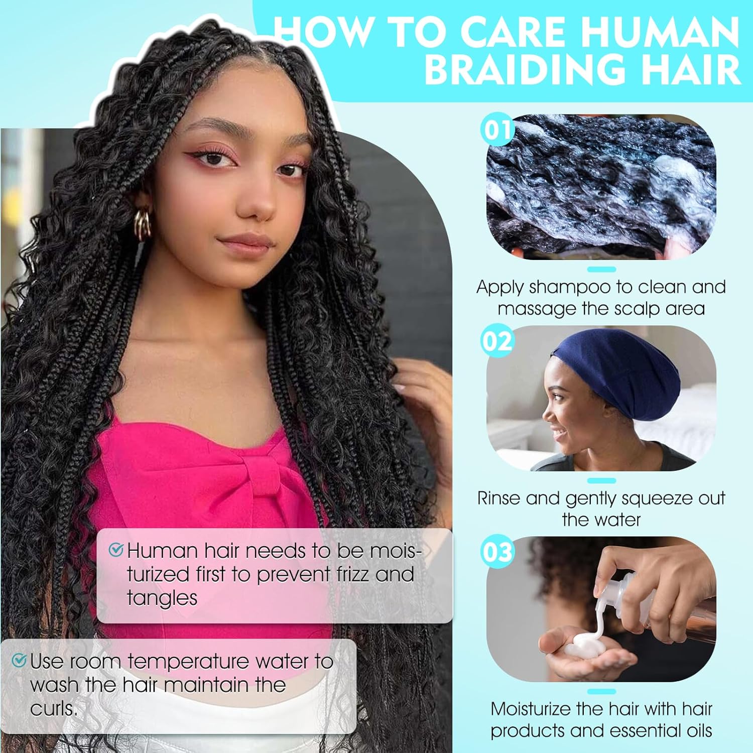 S-noilite Human Braiding Hair for Boho Braids 100% Unprocessed Brazilian Virgin Bulk Hair 3 Bundles/Pack 110 16 Inch Deep Wave Bundles Human Hair for Bohemian Knotless Braids No Weft #1B