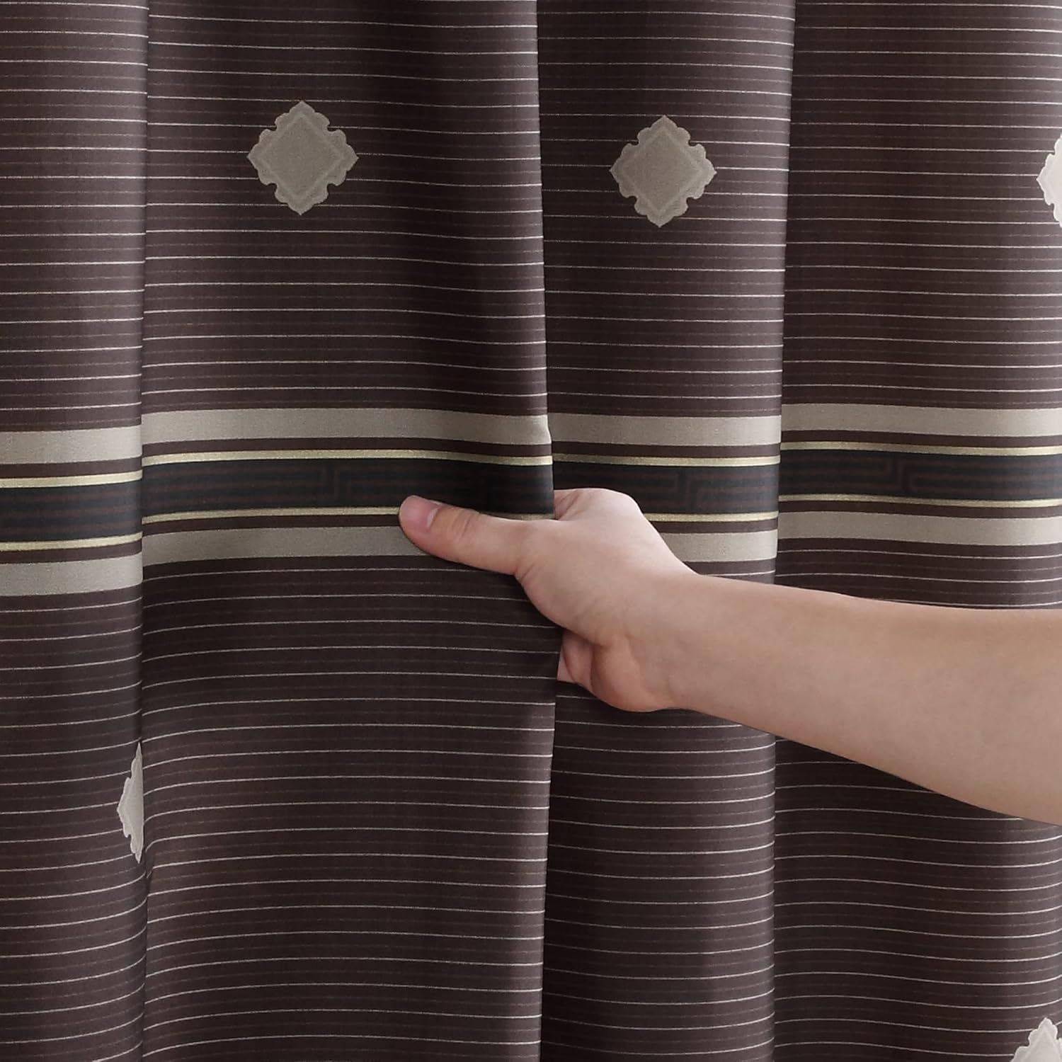 Seville Tan Polyester Bronze Stripes Chocolate Shower Curtain,Decorative Waterproof Printed Fabric Brown Bathroom Curtains,72" W x Extra 78" L