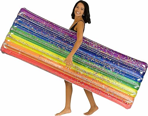 Miniatura 3 de Balsa inflable de lujo de gran tamaño con purpurina arcoíris – Tu mejor balsa de piscina de verano y paseo inflable para la playa, la piscina o el