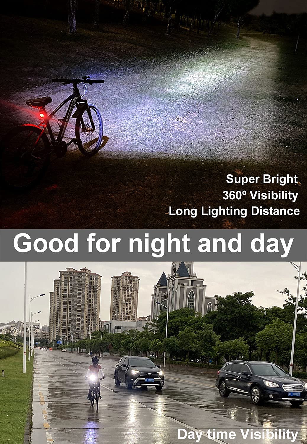 Luci Bici Ricaricabili USB,Luci Bicicletta LED Potenti 6400mAh Super Luminoso 2400 Lumens Luce Bici Anteriore e Posteriore ，Impermeabile IPX5 Set di luci per Bicicletta per Strada e Montagna