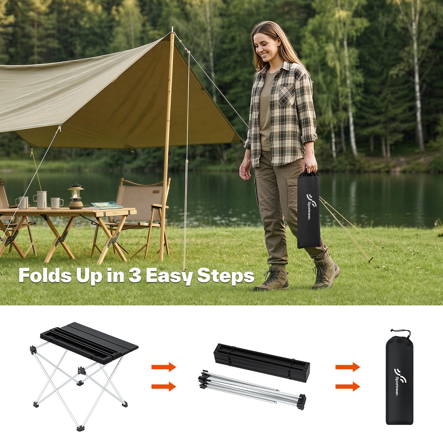 Sportneer Campingtisch, Klapptisch Camping, Aluminium Camping Tisch Leichte mit Tasche, Leicht zu tragen, klappbar Tisch Präfekt für Picknick Kochen Garten Wandern Reisen, Ohne Abnehmbares Netz