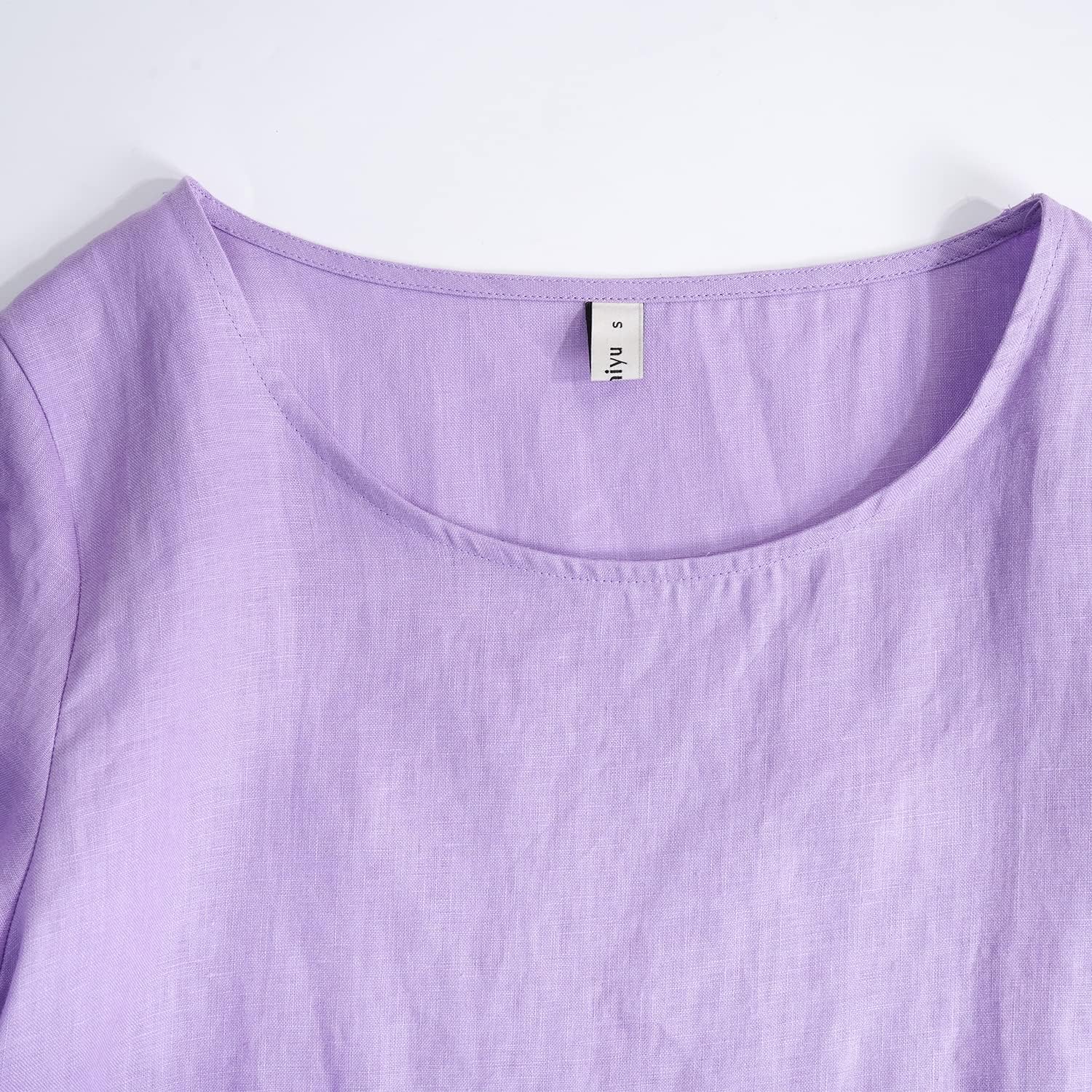 Amazhiyu Women's Linen 3/4 Sleeve Blouse Crew Neck Summer Casual Tops Loose Fit - Image 3