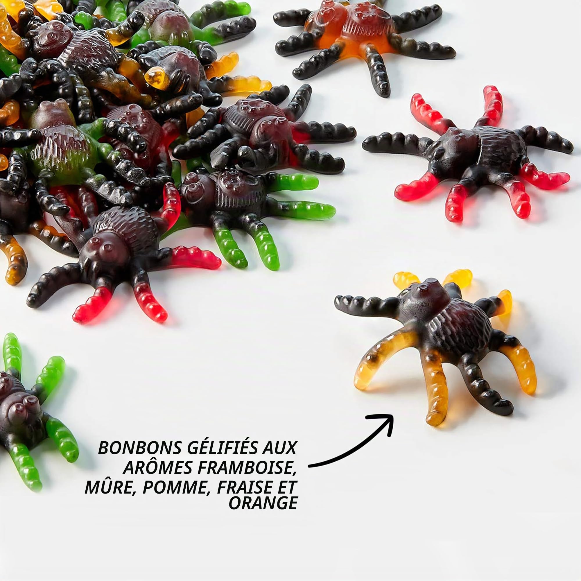 Trolli Ensemble de Tarentules en Caoutchouc de 2 Pièces 150 g Chacune Inclus Autocollants Fantômes, Sans Lactose et Sans Gluten, Bonbons à la Gelée de Fruit en Forme de Tarentule en Divers Saveurs