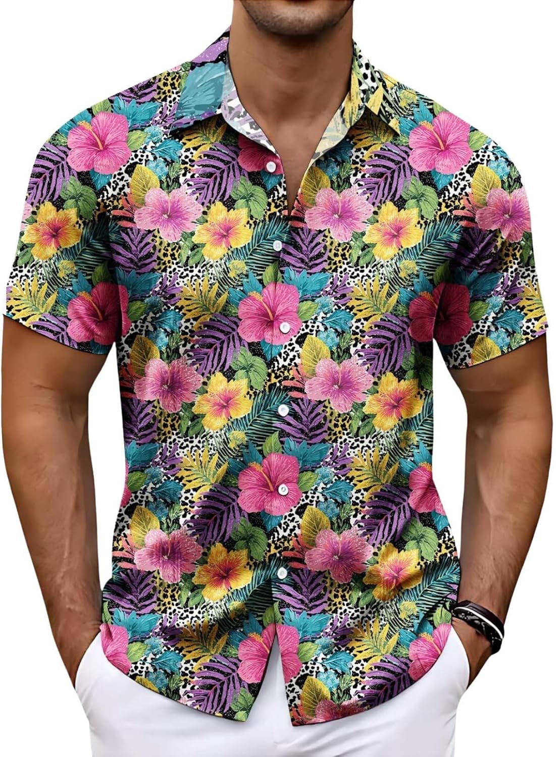 Funny Mushroom Graphic Button Down Shirt for Men Short Sleeve Colorful Beach Shirt Hawaiian Shirts