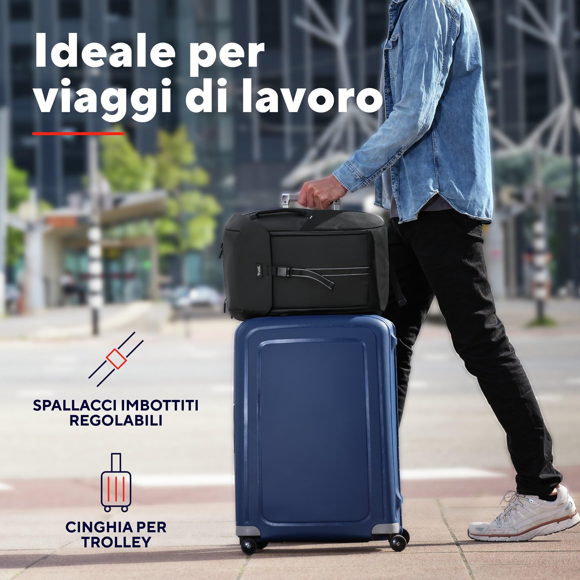 Trust Jersey Zaino per Laptop 17 Pollici, Zaino da Ufficio Uomo 25 Litri | Porta PC Realizzato in Plastica Riciclata, Borsa da Cabina per Viaggi Lavoro Scuola Affari Sport, Nero