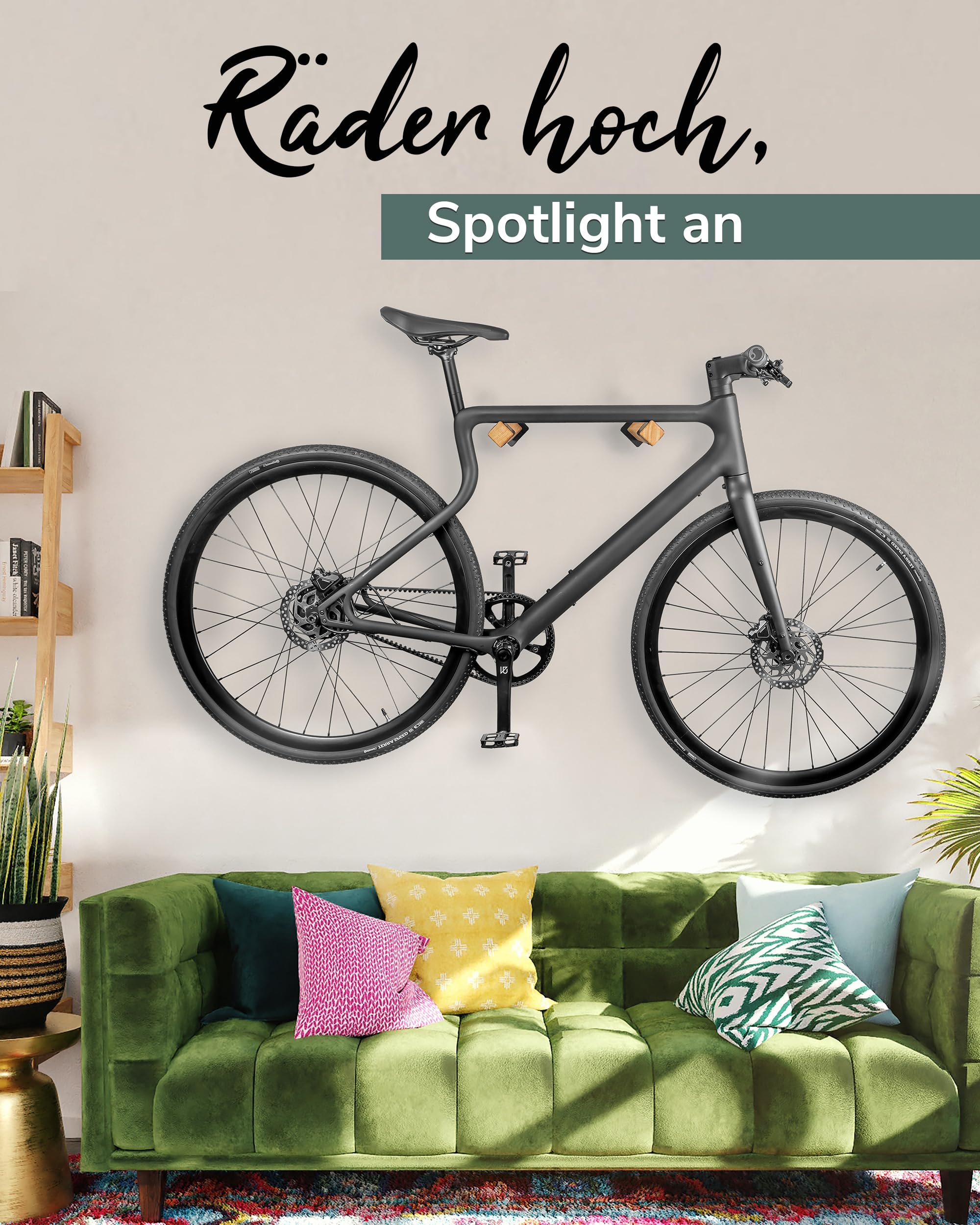 PARAX Fahrrad Wandhalterung - Holz und Fahrradschlauch - Fahrradträger Sticks bis 20 kg - Indoor Fahrrad Aufbewahrung
