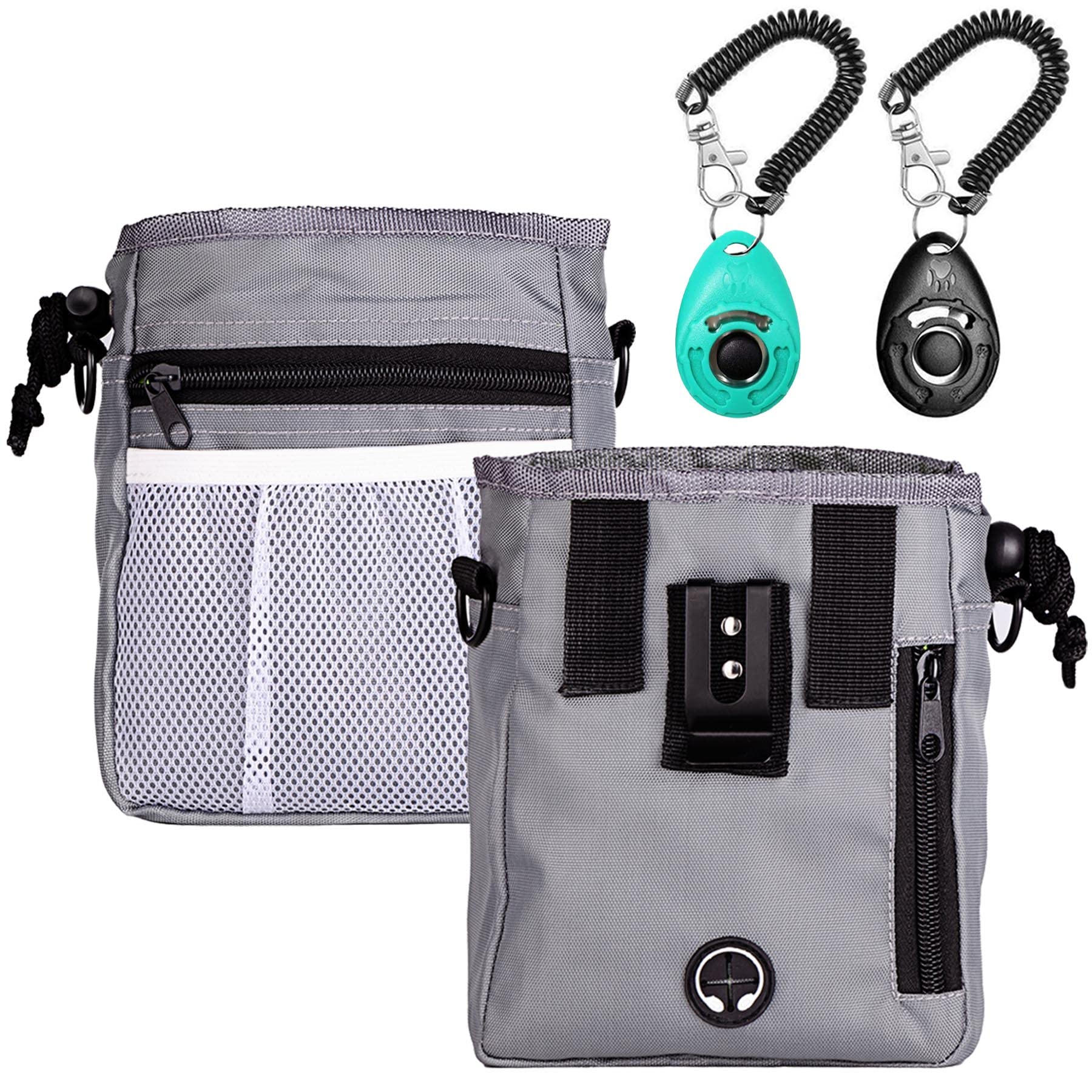 STMK Dog Treat Pouch Dog Clicker Training Kit, Dog Training Treat Pouch Dog Clicker for Training, 3 Ways to Wear Easily Carries Treat Pouches for Pet Training (Grey)