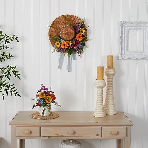 Miniatura 4 de Nearly Natural 4587 Corona mixta de sombrero de flores, 18 pulgadas