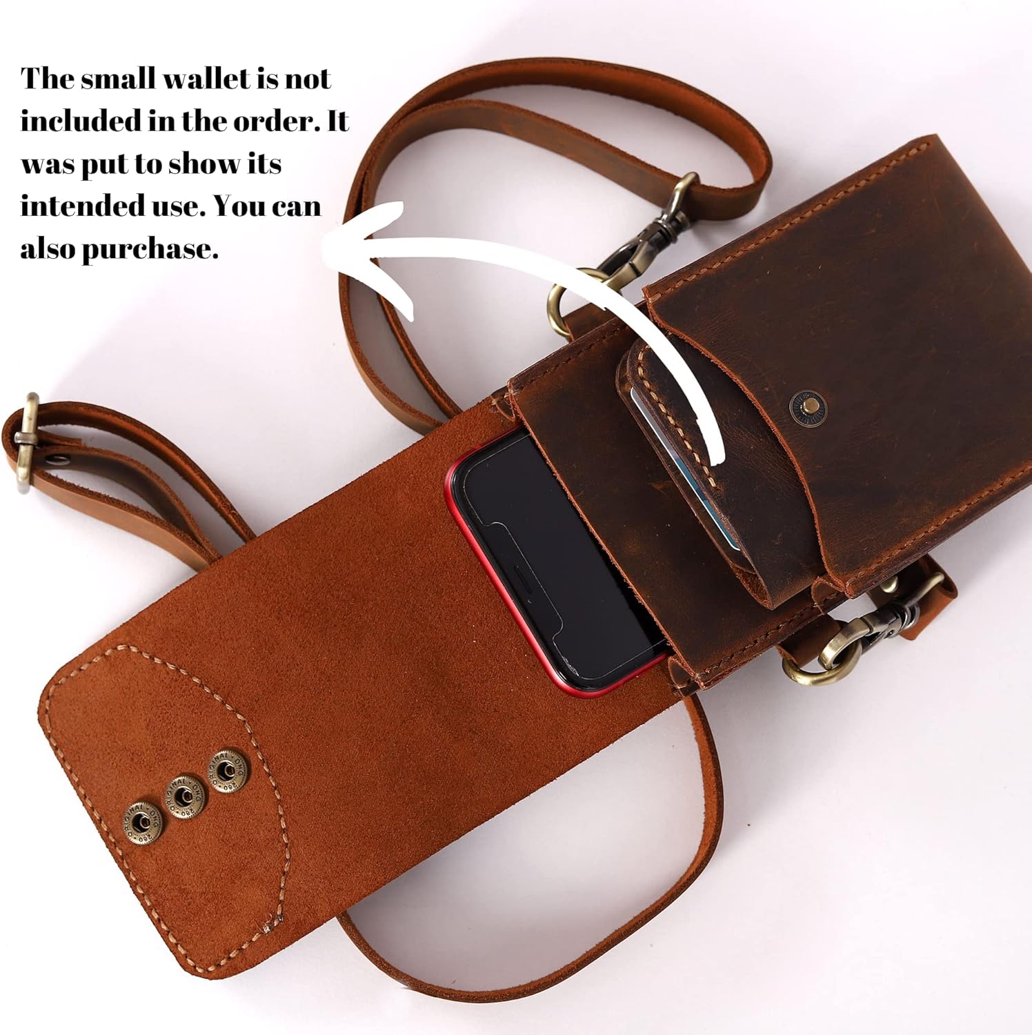 Handmade Mens Crossbody Phone Bag, 14/15 /16 Pro Wallet Case, Cell Phone Crossbody Bag, Phone Case With Adjustable Strap, Crossbody Phone Wallet For Men, Leather Phone Wallet (Dark Brown) image 8 of 9 B0BMGC8WJQ