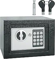 Startools Cofre Digital Eletrônico com Teclado, Preto, 17x23x17cm, Sistema de Dupla Segurança com Chave e Senha, Aço Resistente