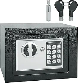 Startools Cofre Digital Eletrônico com Teclado, Preto, 17x23x17cm, Sistema de Dupla Segurança com Chave e Senha, Aço Resistente