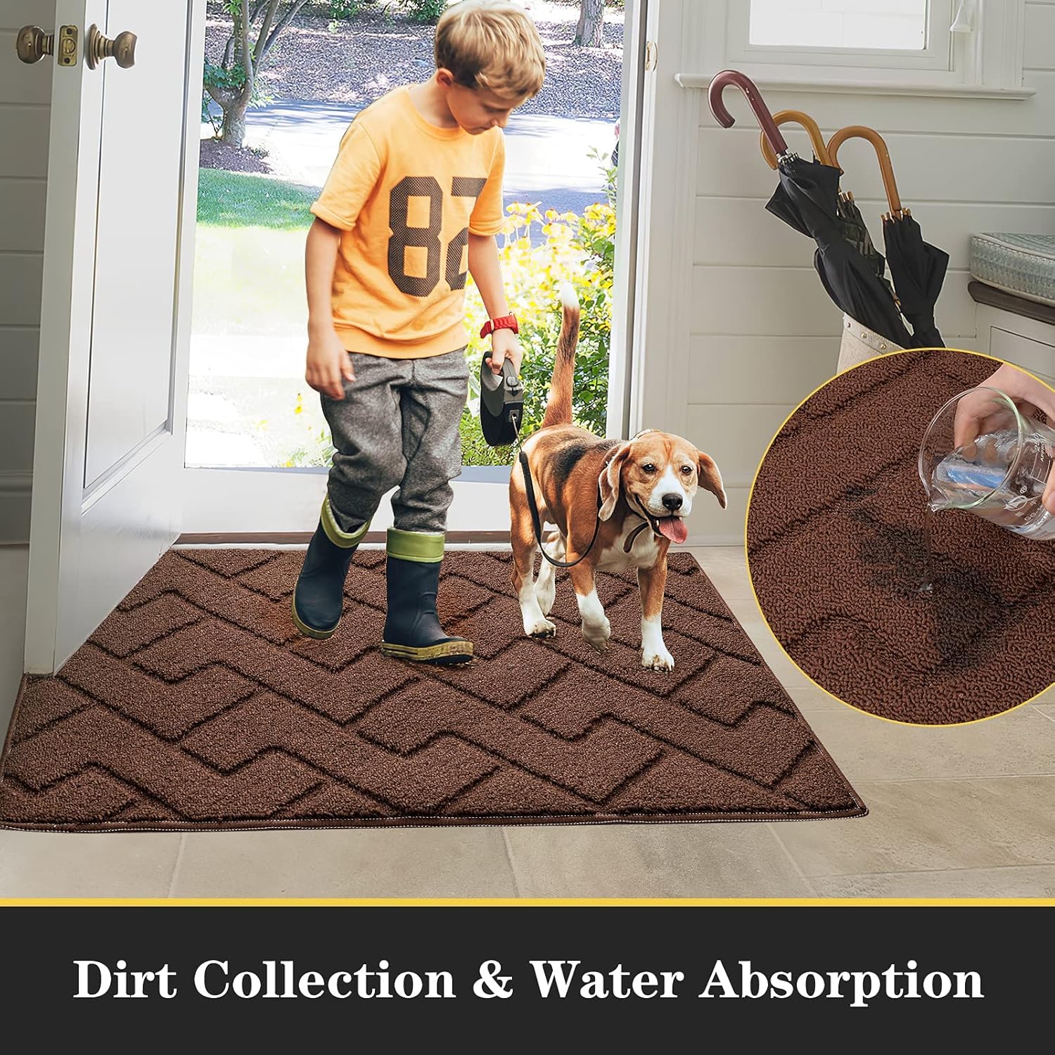 Indoor Doormat,20”x31.5”+24”x35” Front Back Door Mat Rubber Backing Non Slip Door Mats Absorbent Resist Dirt Entrance Doormat Inside Floor Mats for Entryway Machine Washable Low-Profile (Coffee)