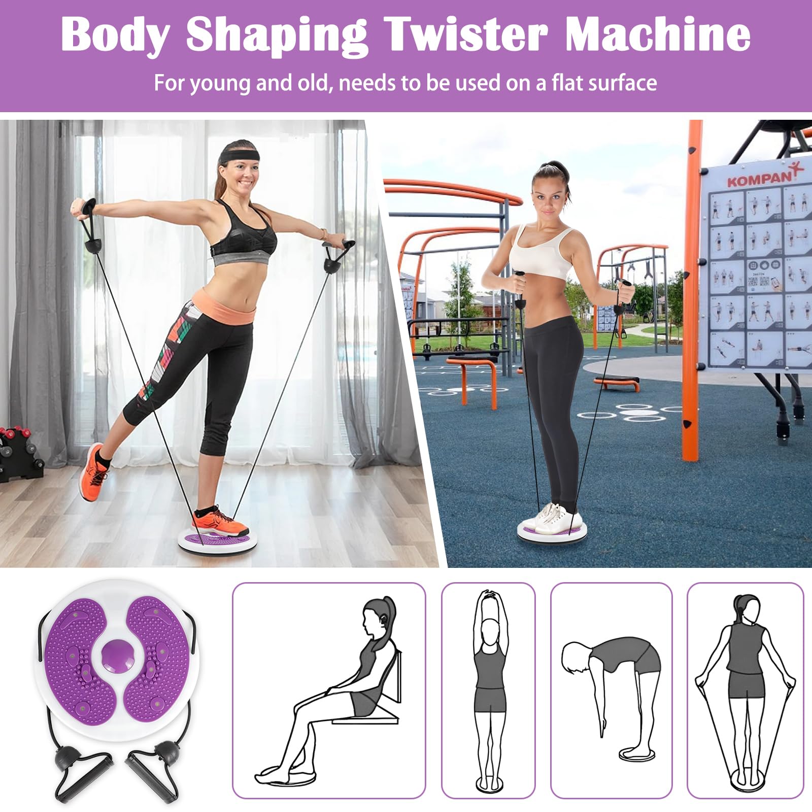 Taillentwister mit 3 Stück Sport Haarband, Twist Waist Disc Board mit Kordelzug, Multifunktions Balance Board Pedal, Taille Drehscheibe Hüfttrainer Twist Waist Disk Fitnessgerät für Zuhause