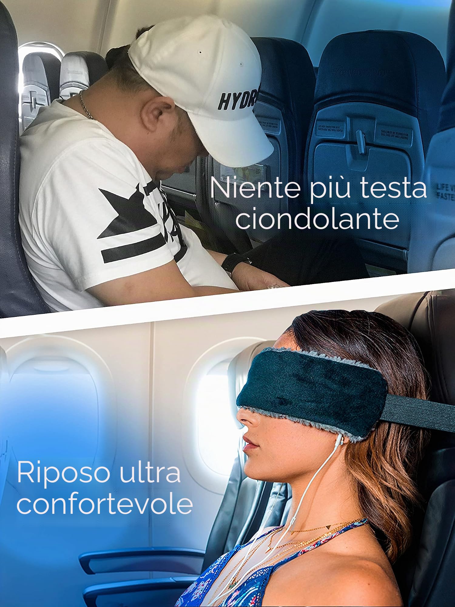 SeatSleeper L'alternativa al cuscino da viaggio che impedisce il dondolio della testa – Cinghie per la testa dell'aereo e fascia di supporto per la testa dell'auto ideale per viaggiare in posizione