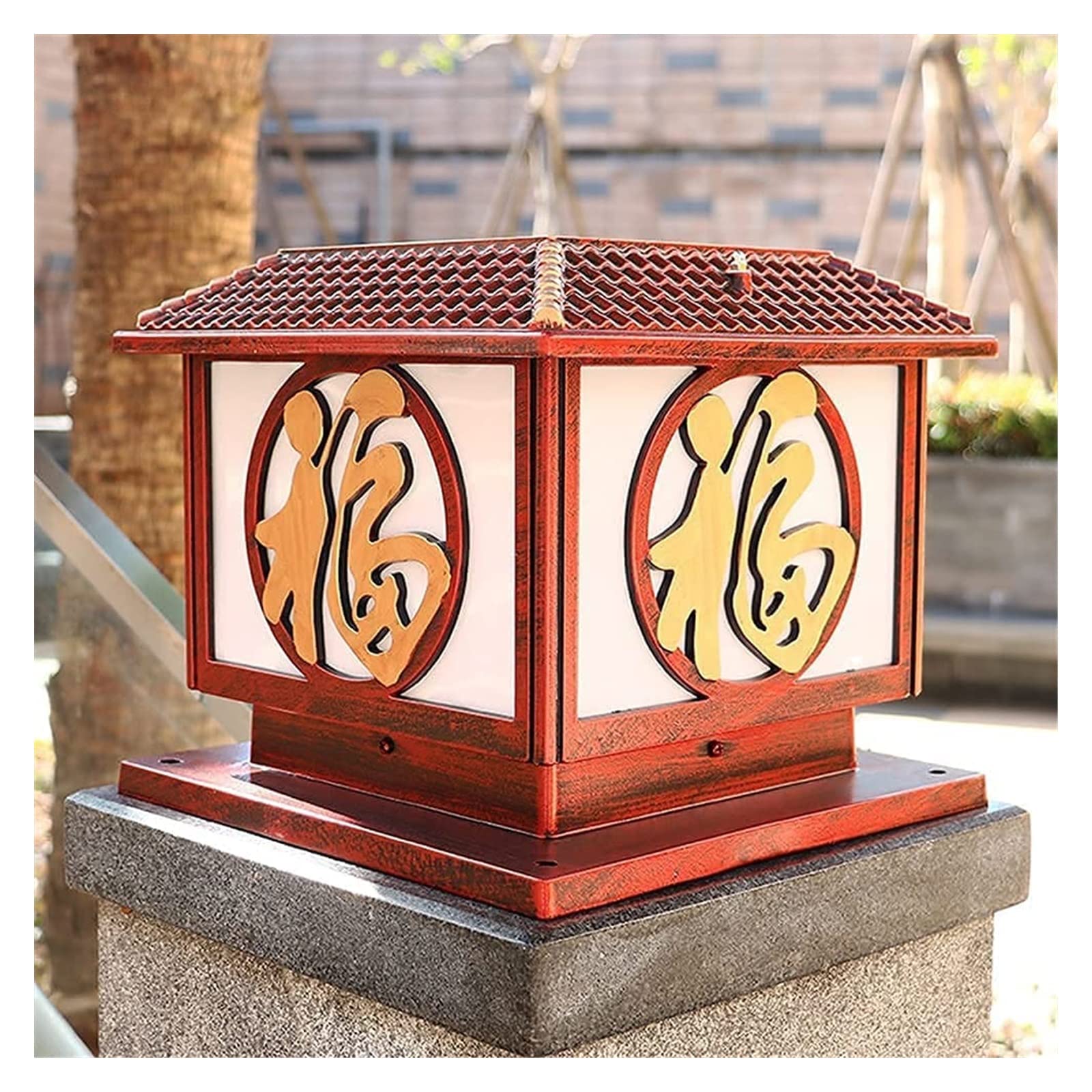 Luci da cortile Luci da esterno a LED Lampioni a energia solare a LED Lampada a colonna da esterno impermeabile Lampada da palo a colonna quadrata retrò in stile cinese Lampioni a pannello giapponese