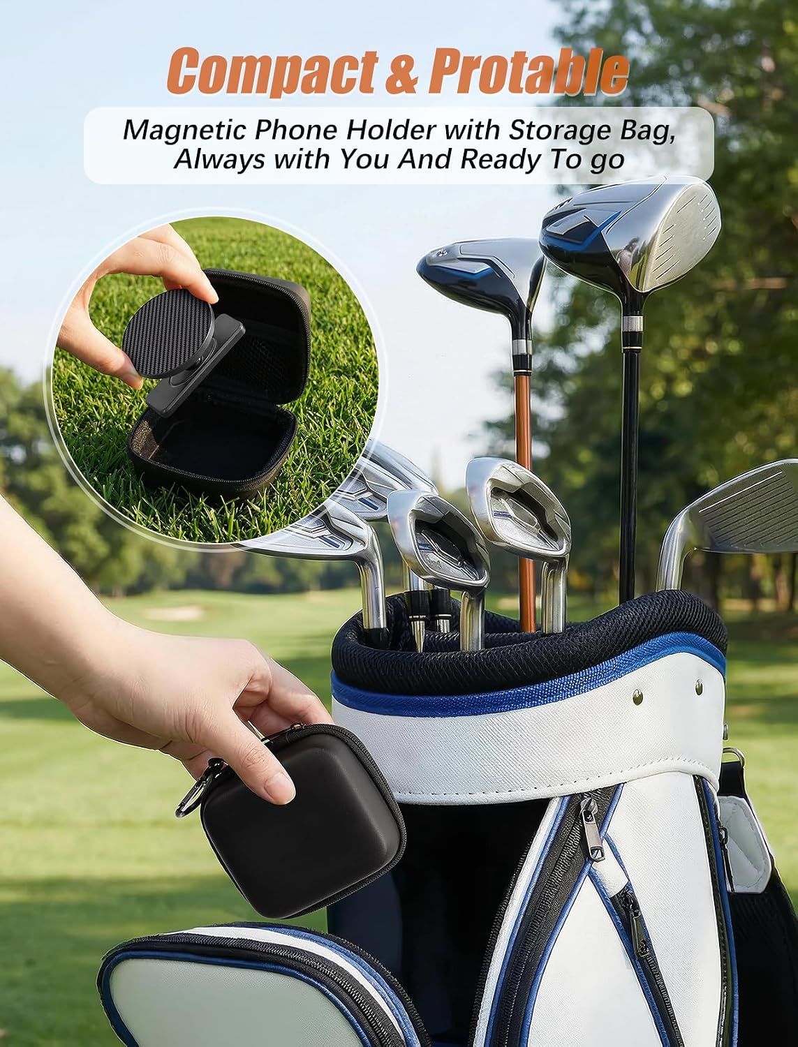 MOKPR Magnetic Golf Cart Phone Holder Compatible with MagSafe for iPhone 12-17 Series, N52 Magnets Phone Mount For EZGO/Club Car/Yamaha,360° Rotation Golf Accessories For Men Women, Golf Gifts for Men