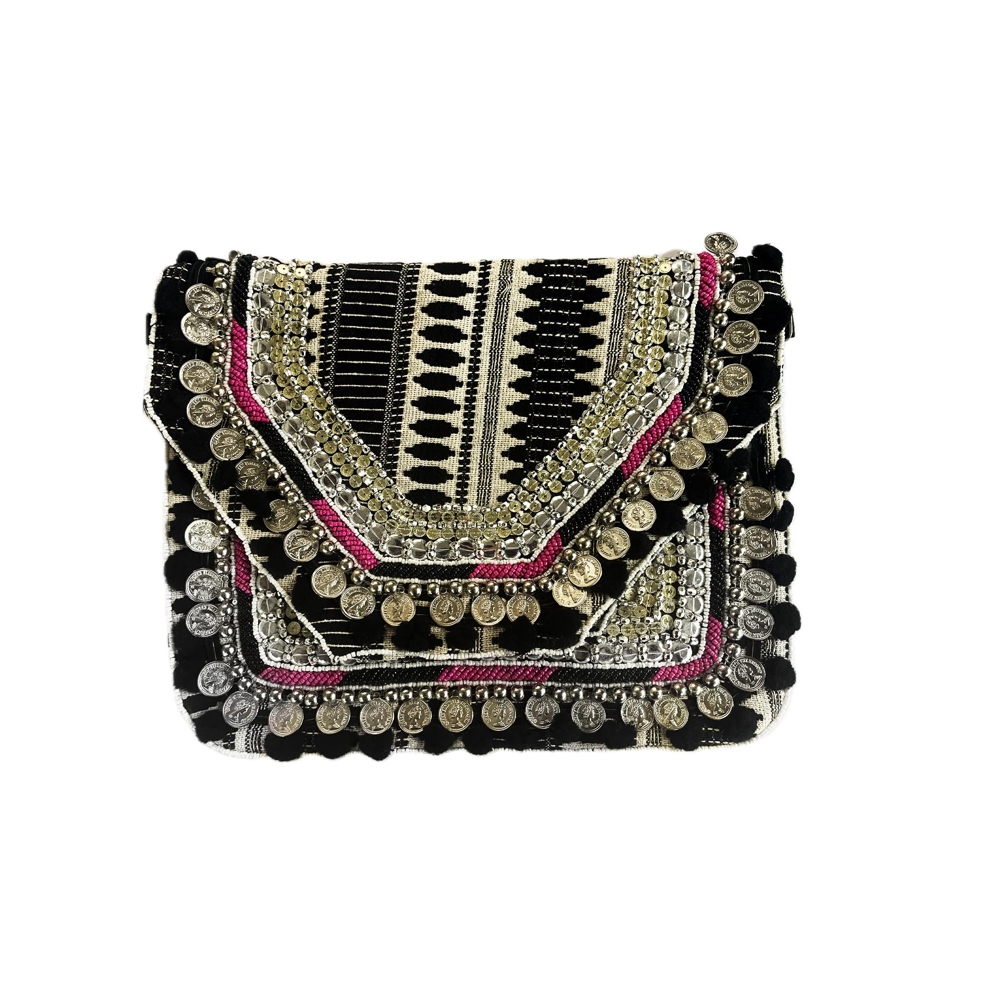 Maresse Women Ethnic Embellished Handmade Designer Boho Bag | Stylish Bohemian Crossbody Purse | Ideal for Festivals, Weddings and Casual Outings| Unique Fashion Accessory (Midnight Black) (B0CYLZMWRT) Amazon Price History, Amazon Price Tracker