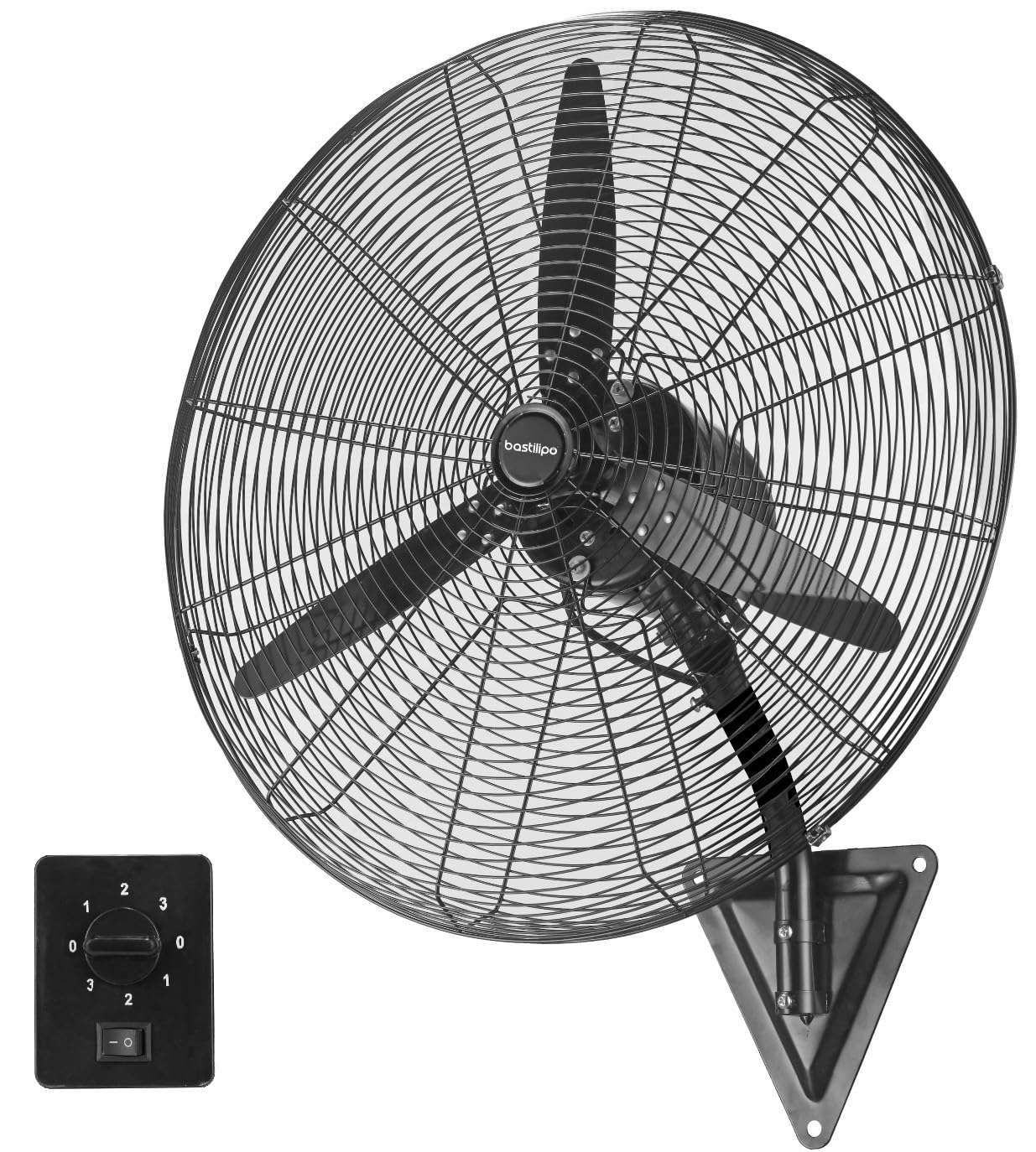 Bastilipo Ventisca Ventilador Industrial de Pared, 160 W, Acero Inoxidable, 3 Velocidades, Negro