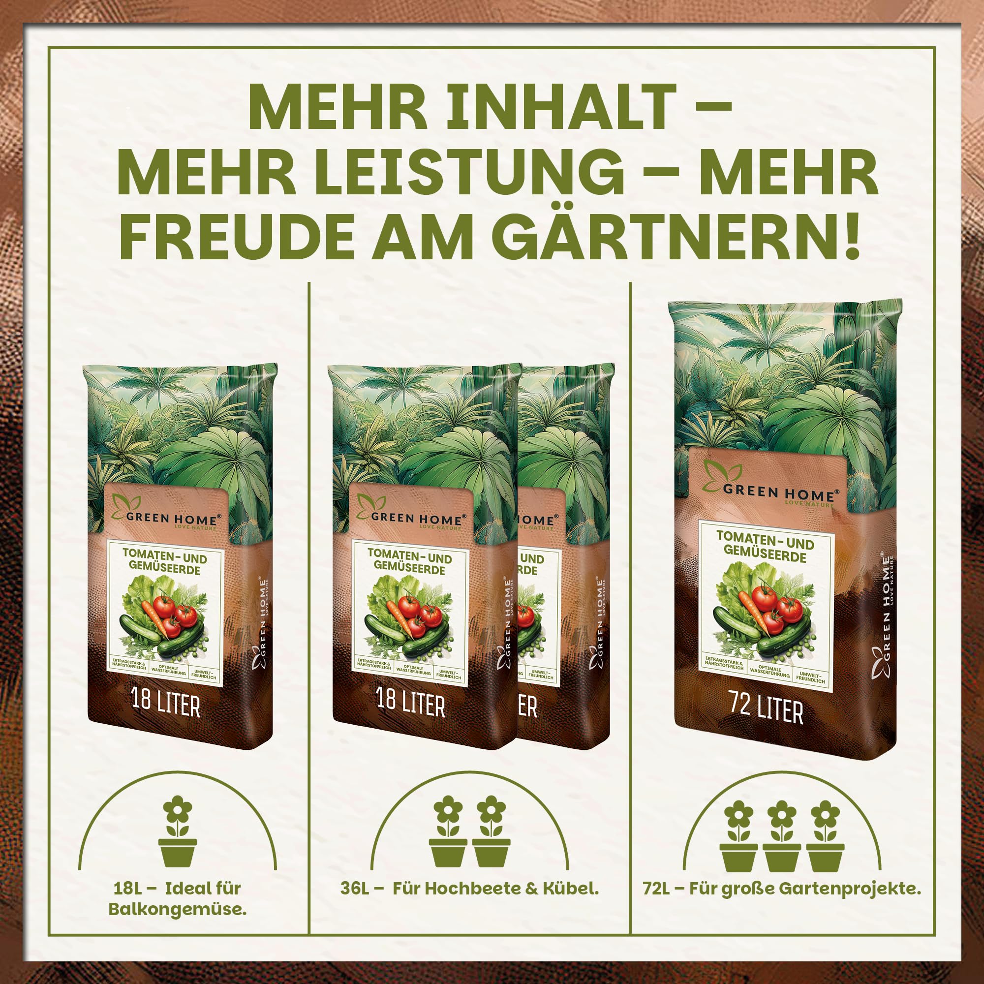 Green Home Tomaten- & Gemüseerde 72L - hochwertige Tomatenerde/Pflanzenerde für starkzehrende Gemüsepflanzen - Gemüseerde für Tomaten, Gurken, Zucchini oder Paprika im Beet, Hochbeet oder Kübel