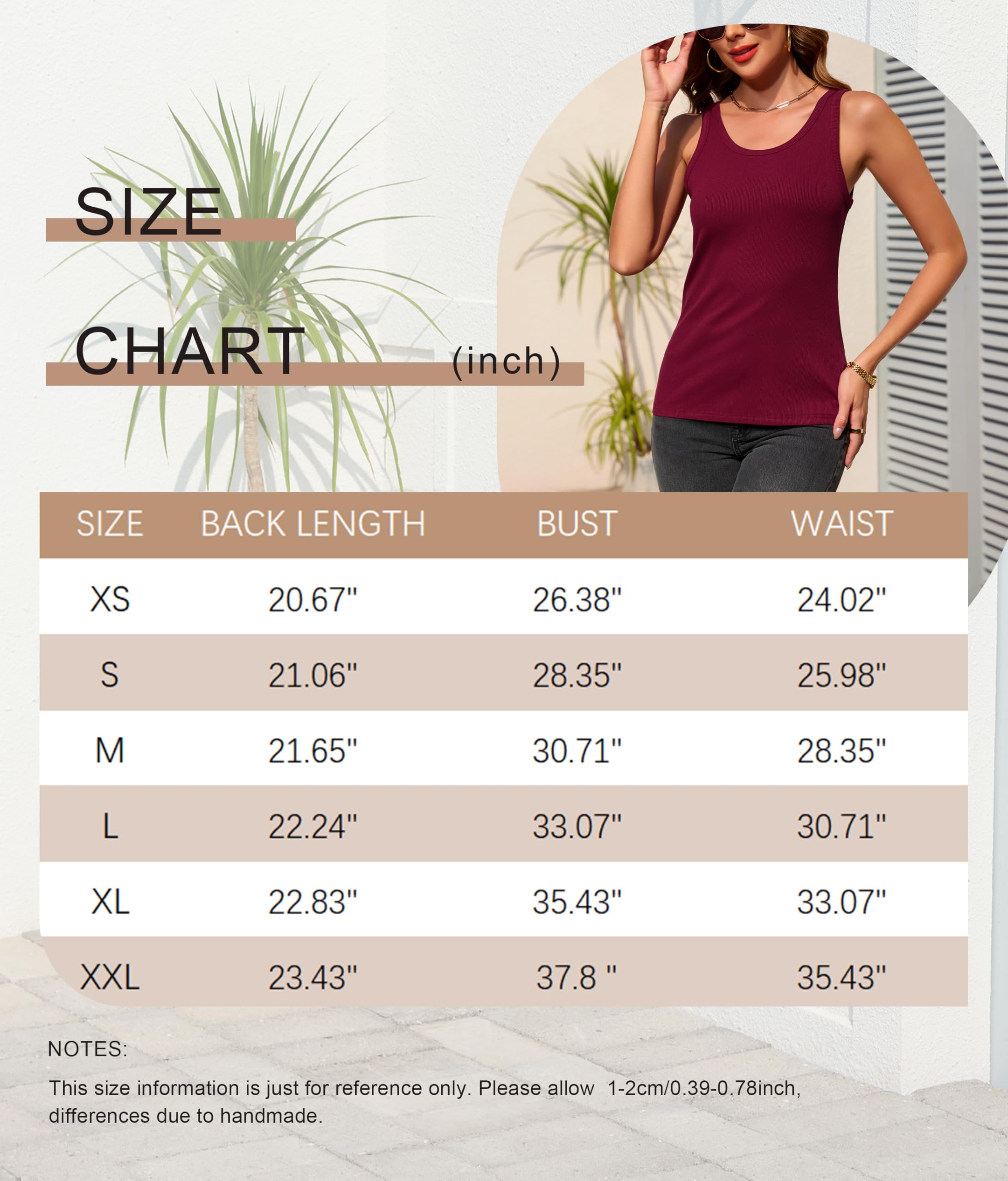 Wikoan Bezrękawnik dla kobiet prążkowany dzianinowy dekolt tank topy podstawowe wszechstronne koszule bez rękawów XS-XXL