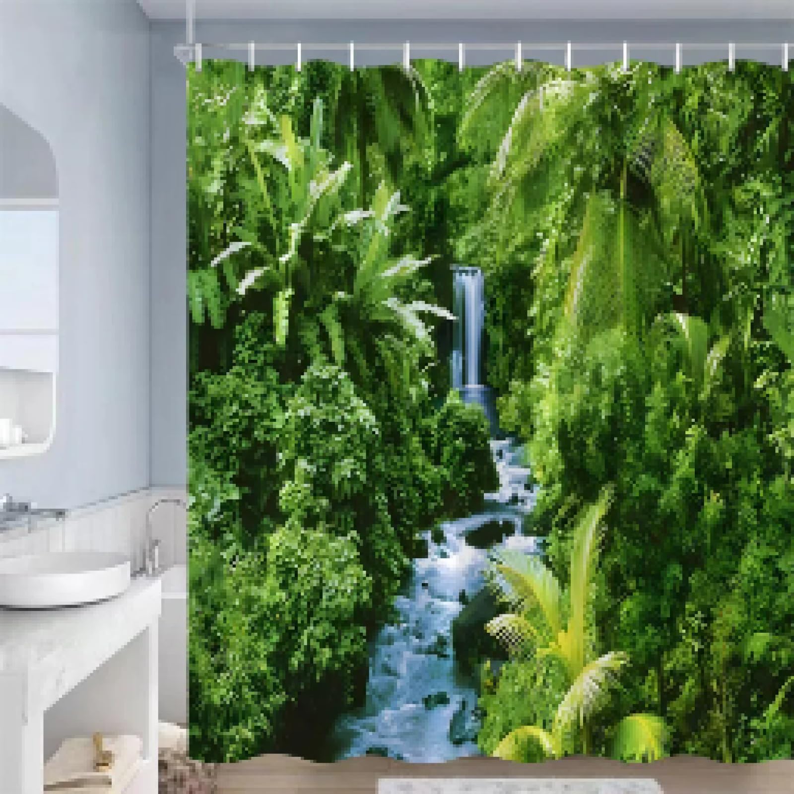 Rideau de douche forêt en tissu polyester dense avec imprimé paysage nature de luxe