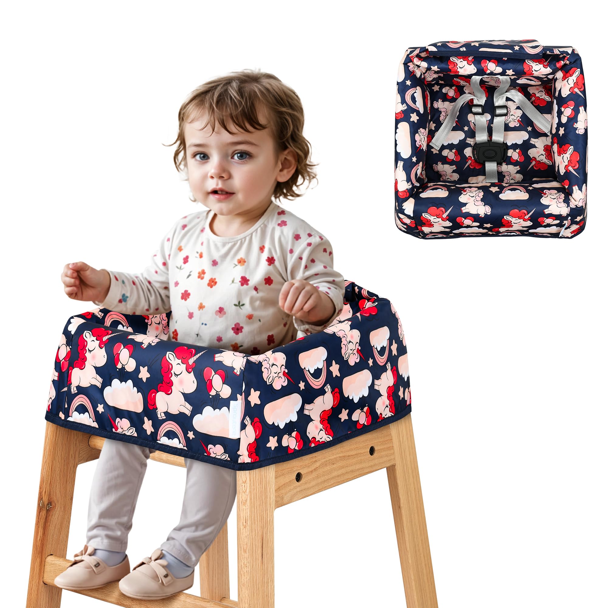 High Chair Cover for Baby Restaurant: Sprouterie Baby High Chair Covers for Restaurant Highchair with Safety Harness Stain and Slip Resistant Waterproof Portable for Outdoor Indoor Eating Unicorn